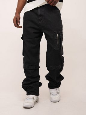 Denim House Loose-fit-Jeans Baggy Jeans Cargo Loose Fit mit besonderen Details Schwarz W32//L34