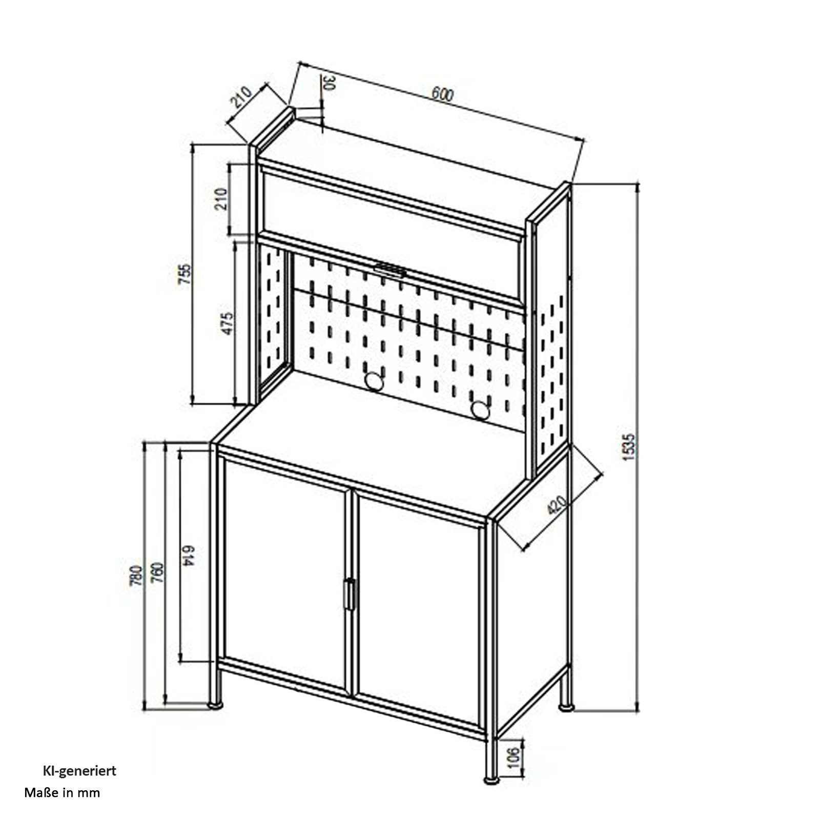 HTI-Living Küchenbuffet mit Stauraum und Arbeitsfläche Metall Weiß (1 Stück, 1-St., 1 Küchenschrank) Küchenschrank – Bild 3 von 3