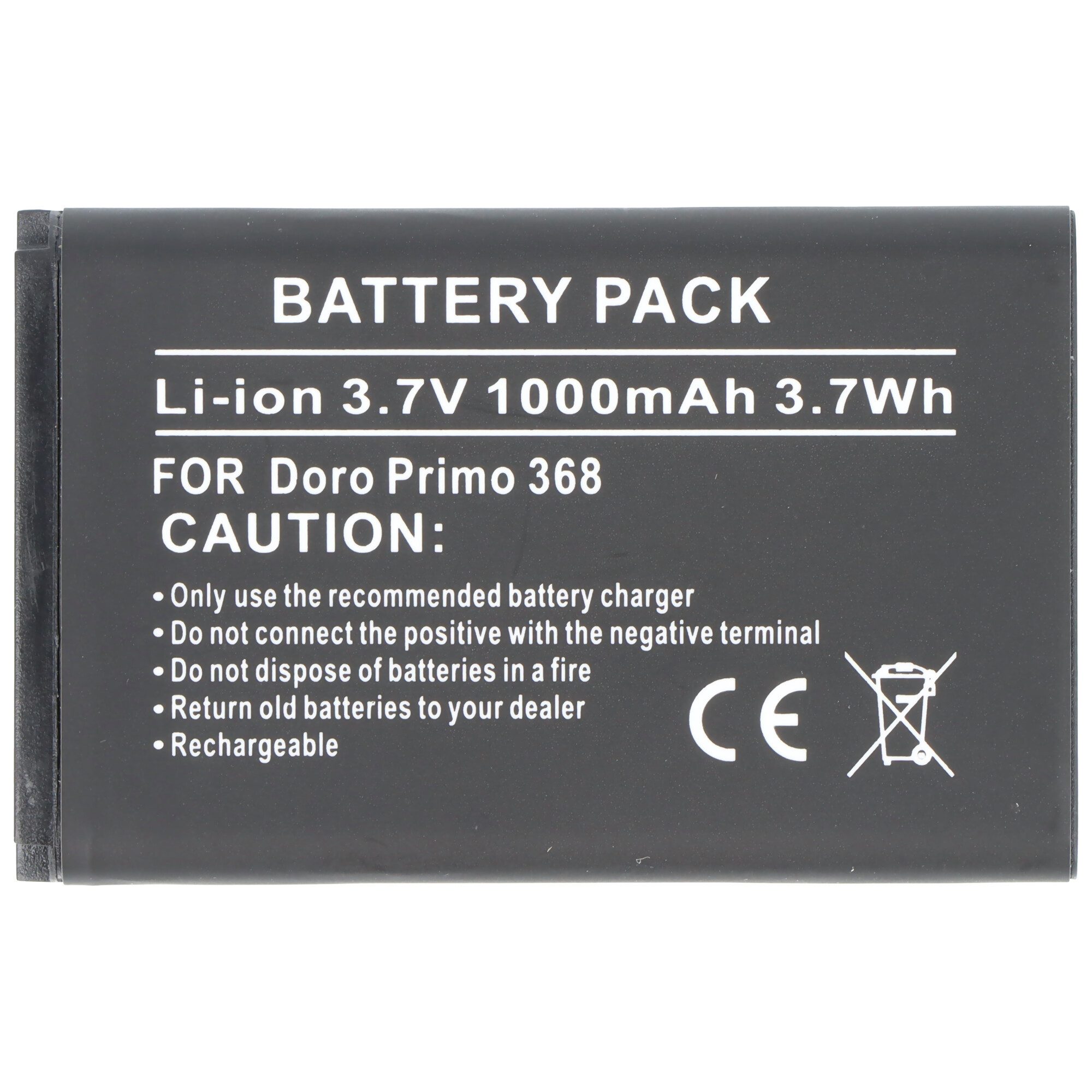 AccuCell Akku passend für Doro Primo 368, Maße 53,1x33,8x5,4mm, Li-ion Doro RC Akku 1000 mAh (3,7 V)