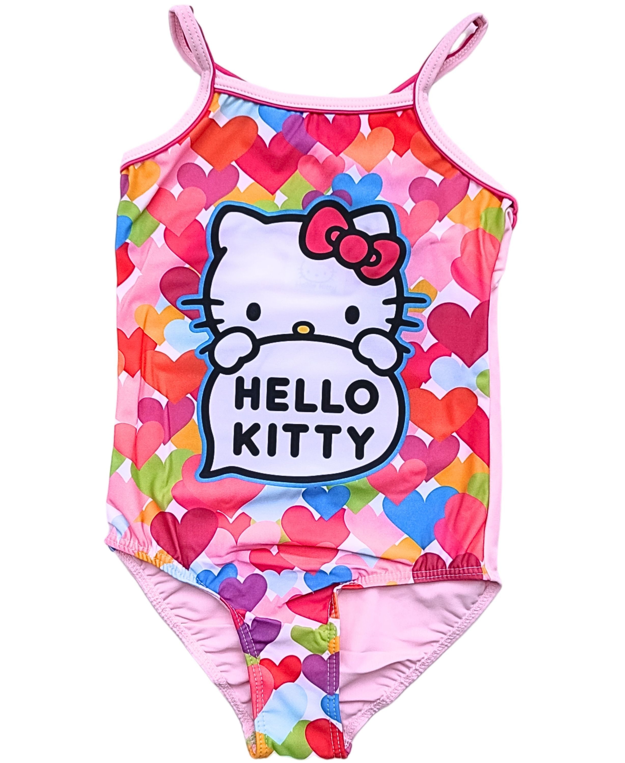 Hello Kitty Badeanzug Mädchen Schwimmanzug mit Herzen Gr. 98 - 128 cm