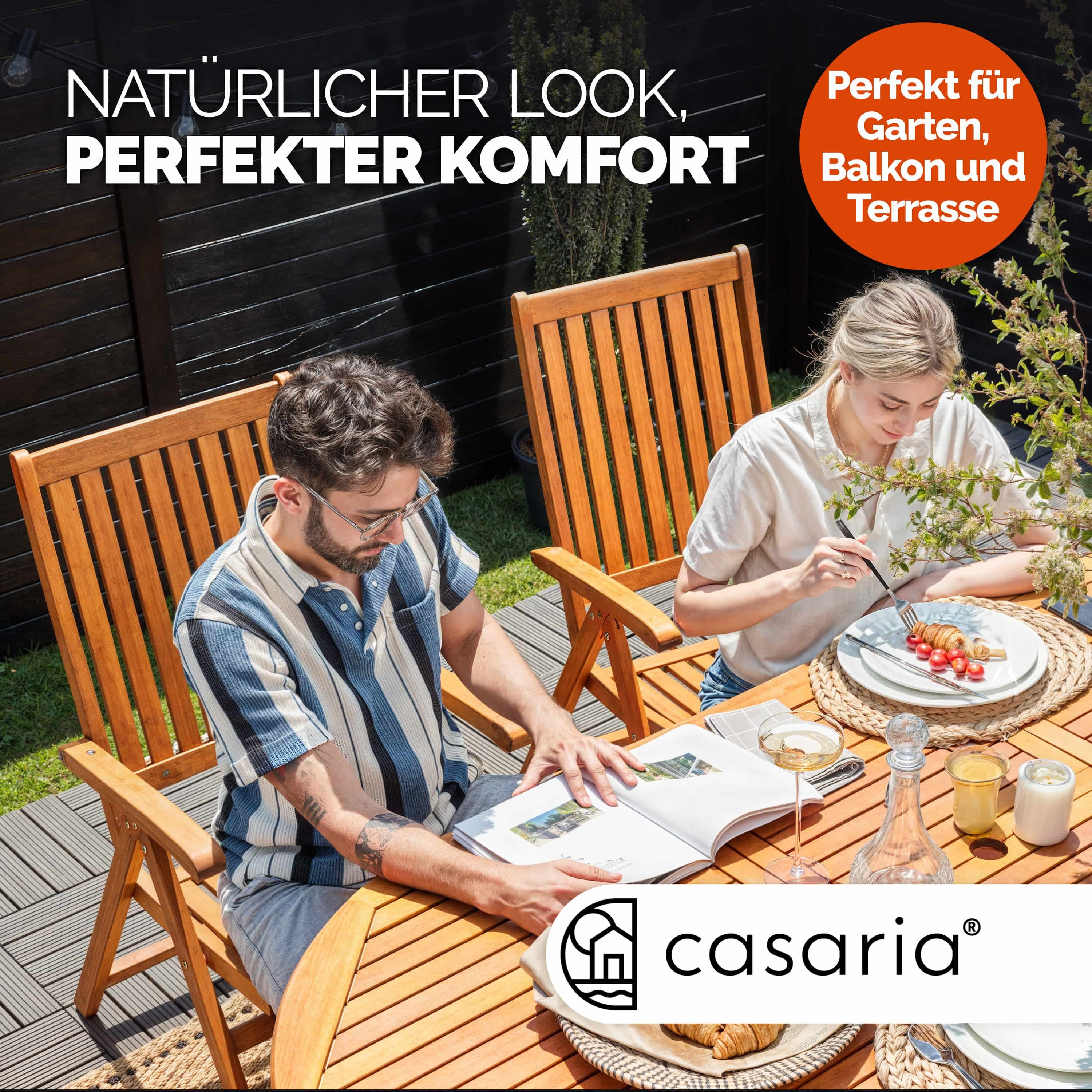 Casaria Gartenstuhl Vanamo (2 St), Gartenstuhl FSC®-zertifiziert Eukalyptus Rückenlehne 5-fach Garten – Bild 4 von 5