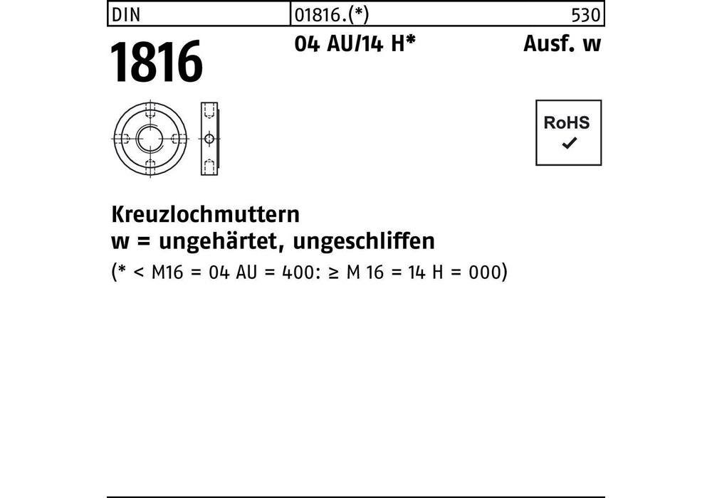 Sechskantmutter Kreuzlochmutter DIN 1816 M x H 70 1,5 Automatenstahl/14