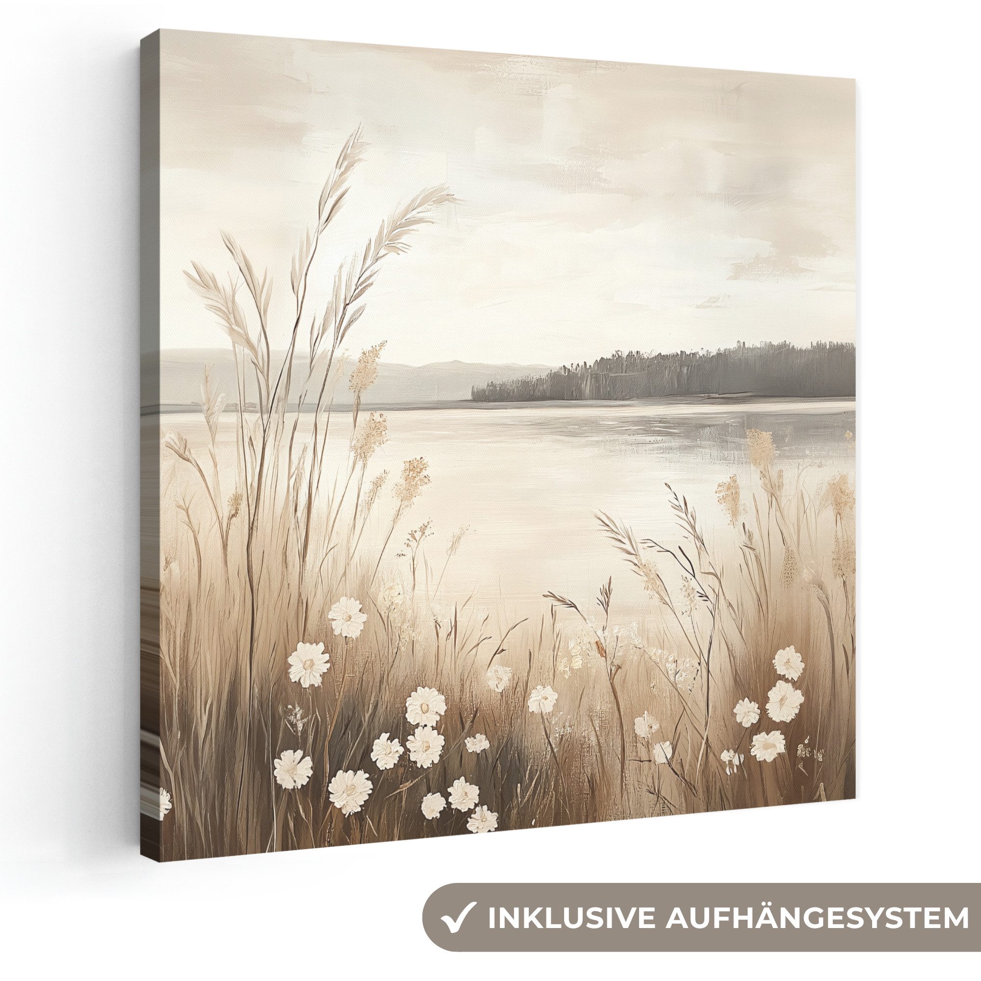 OneMillionCanvasses® Leinwandbild See - Wasser - Natur - Beige, Fotodruck (1 St), Wandbild, Deko Schlafzimmer Wohnzimmer Flur 20x20 cm