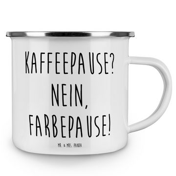 Mr. & Mrs. Panda Becher Kaffeepause? Nein, Farbepause! - Weiß - Geschenk, Campingtasse, Beruf, Emaille, Hochkratzfest