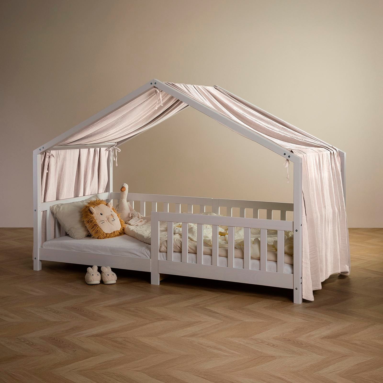 IDIMEX Betthimmel LIAN, Betthimmel Hausbett Deko Musselin Baldachin aus 100% Baumwolle beige