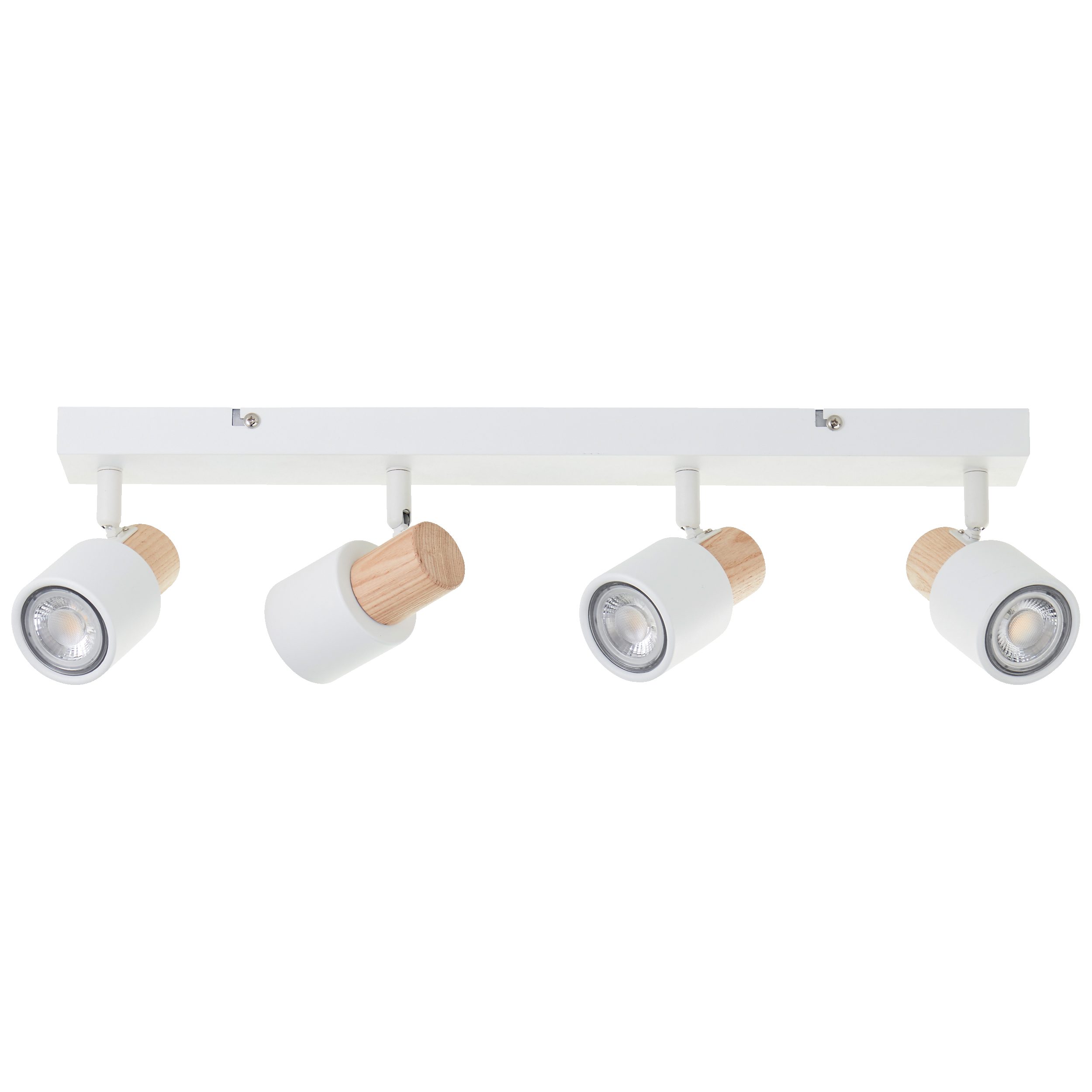 Lightbox Deckenstrahler, ohne Leuchtmittel, Spotbalken 4flg, 58 cm, GU10, schwenkbar, Metall/Holz, weiß/hellbraun