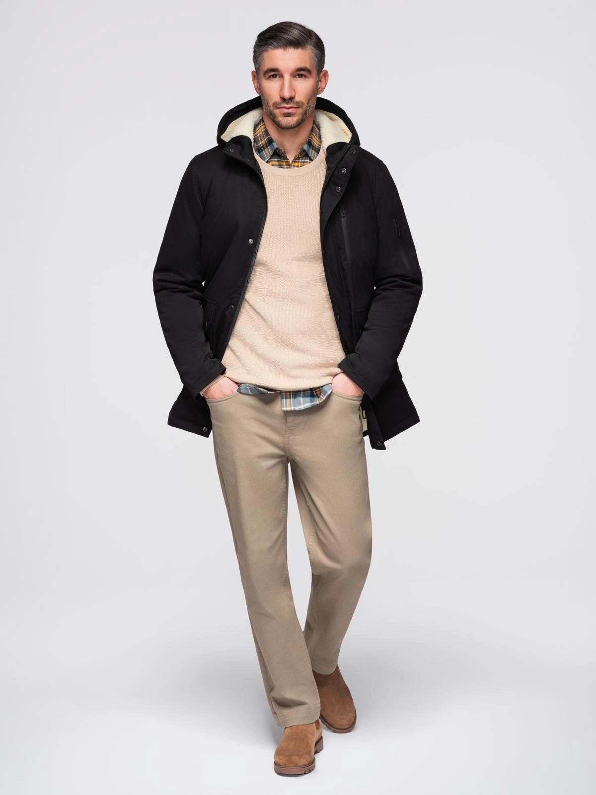 OMBRE Parka Lange Herrenparka mit Lammfellfutter