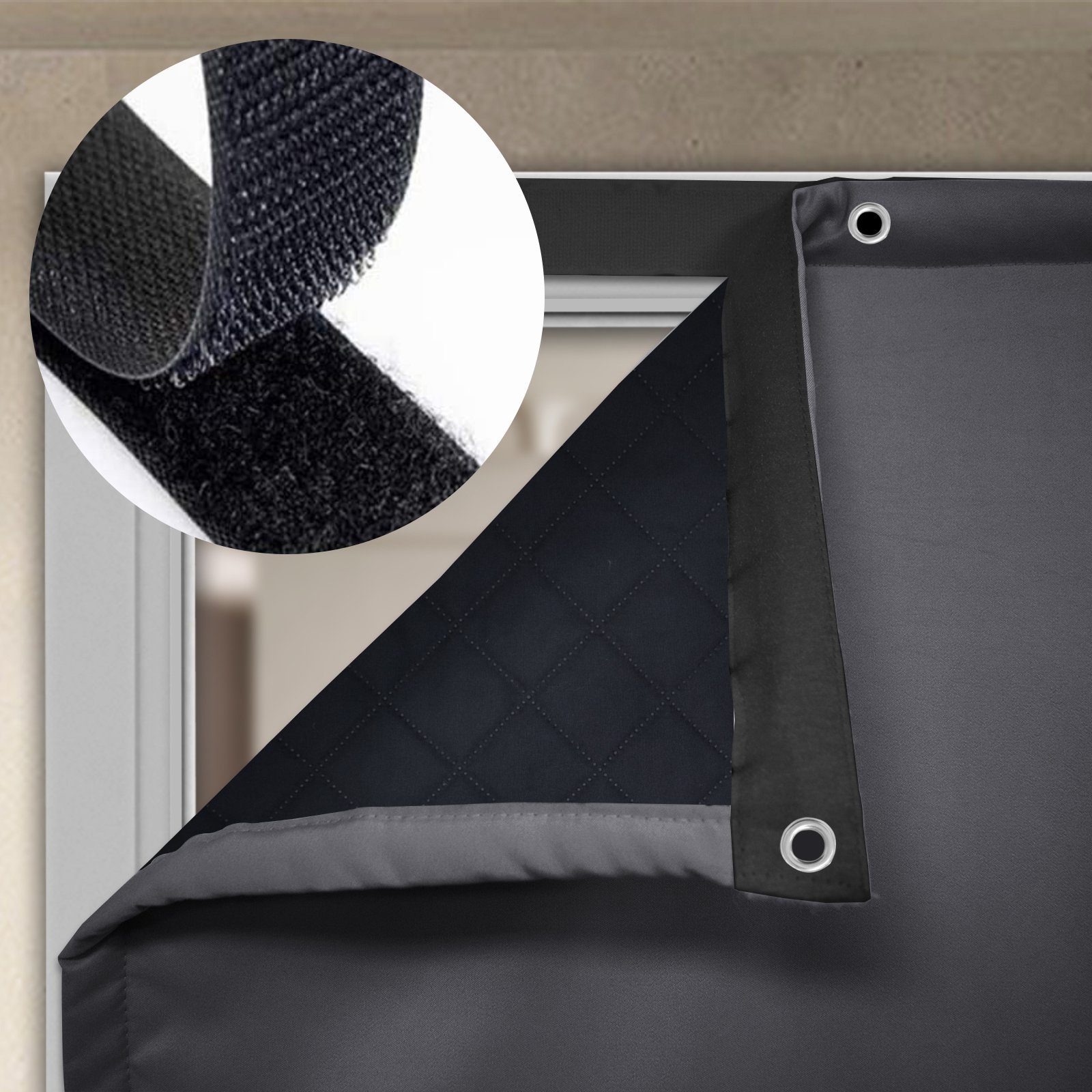 Qelus Raumteiler Türvorhang Selbstklebend Windbeständig Wasserdicht Grau Vorhang