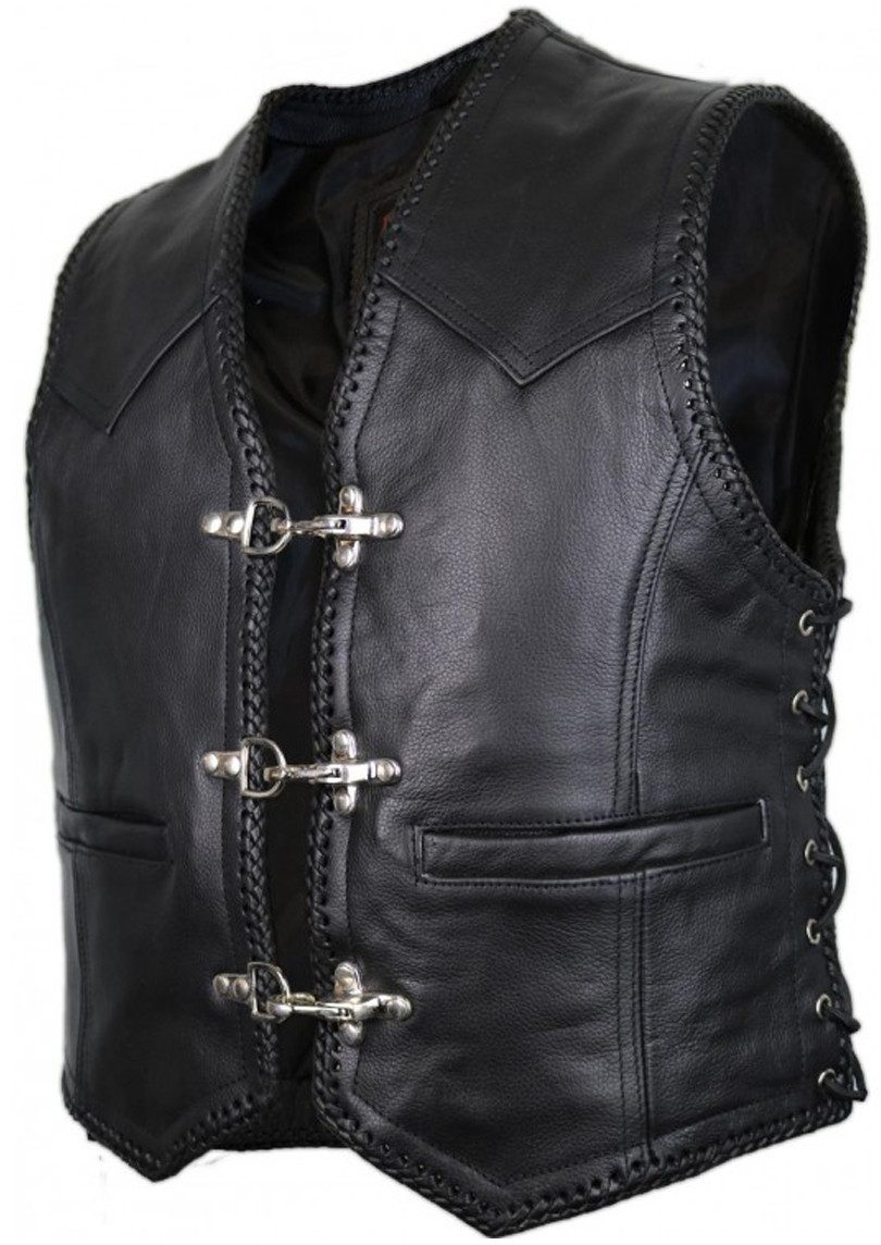 MDM Lederweste Biker Lederweste Kutte mit Schnallen Verschluss günstig online kaufen