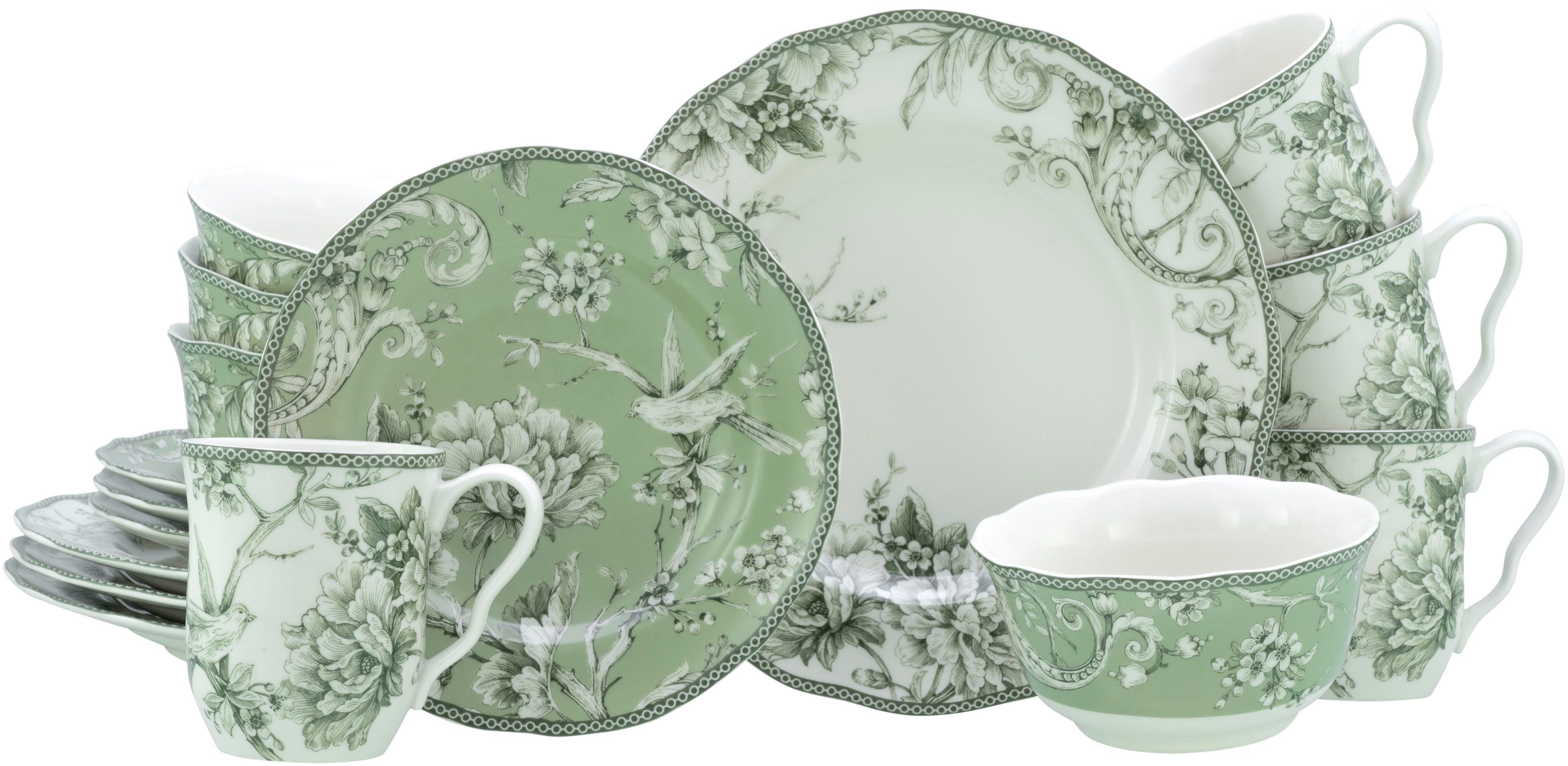 CreaTable Kombiservice Adelaide, Service 16-tlg. (16-tlg), 4 Personen, Porzellan, Nostalgischer Vintage Dekor, Elegante Form