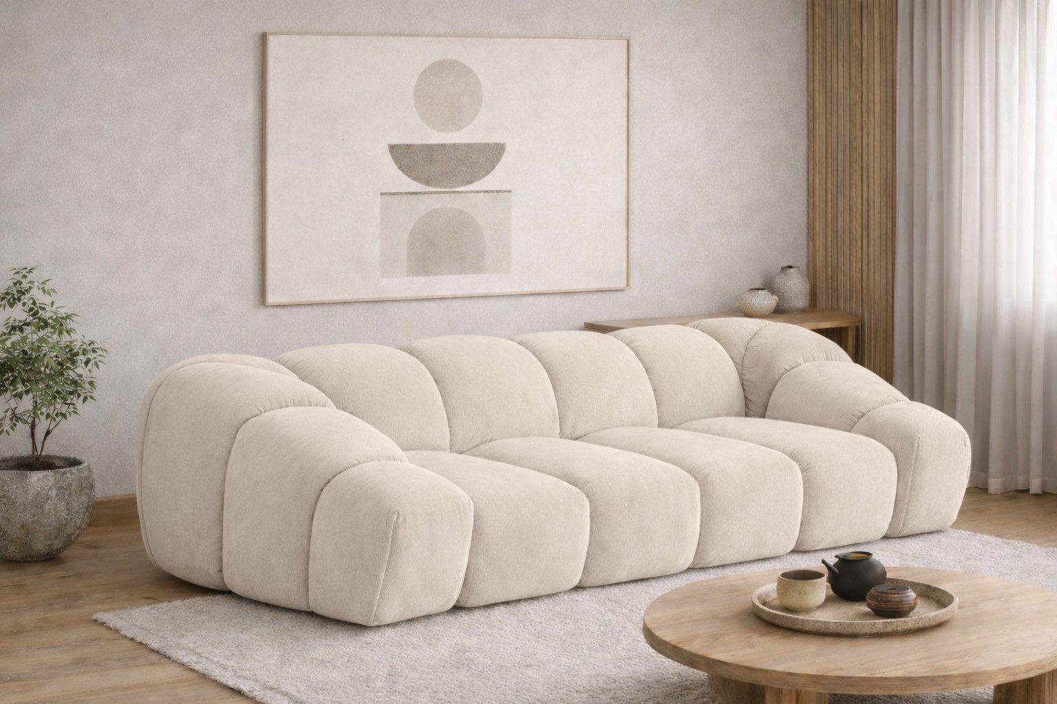 Kaiser Möbel Sofa 3-Sitzer modular für Wohnzimmer, Samtstoff Bluvel, CROISSANT, Einzelsofa, modulares System,hochwertiger Samtstoff
