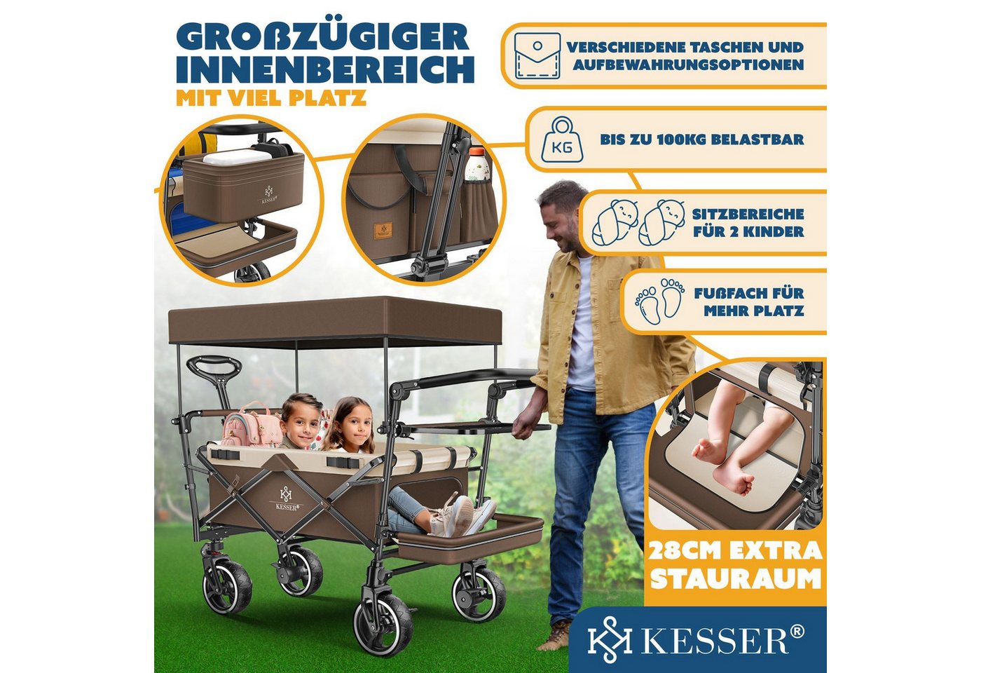 Thumbnail - KESSER Bollerwagen, Bollerwagen Faltbar GTS-9100 mit Dach Handwagen Transportwagen
