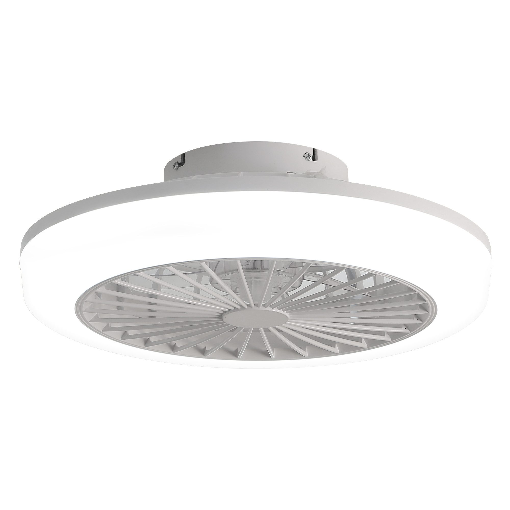Sofucor Deckenventilator 46 cm,mit 5-Blatt und Fernbedienung, rund, Weiß, Leiser Gleichstrommotor, 3 Geschwindigkeiten, Timer