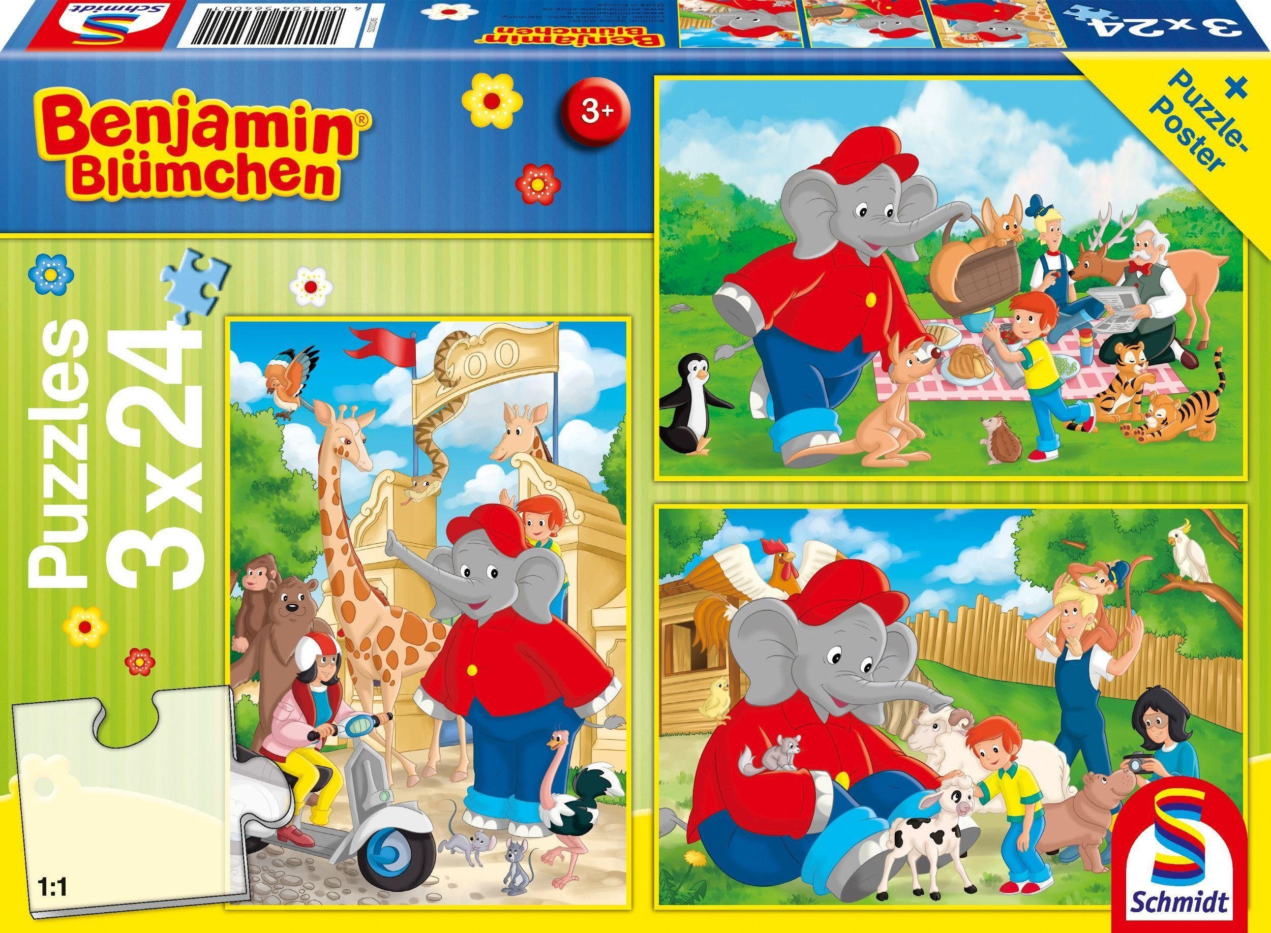 Schmidt Spiele Puzzle Puzzle - Benjamin Blümchen: Im Zoo (3x24 Teile), Puzz günstig online kaufen