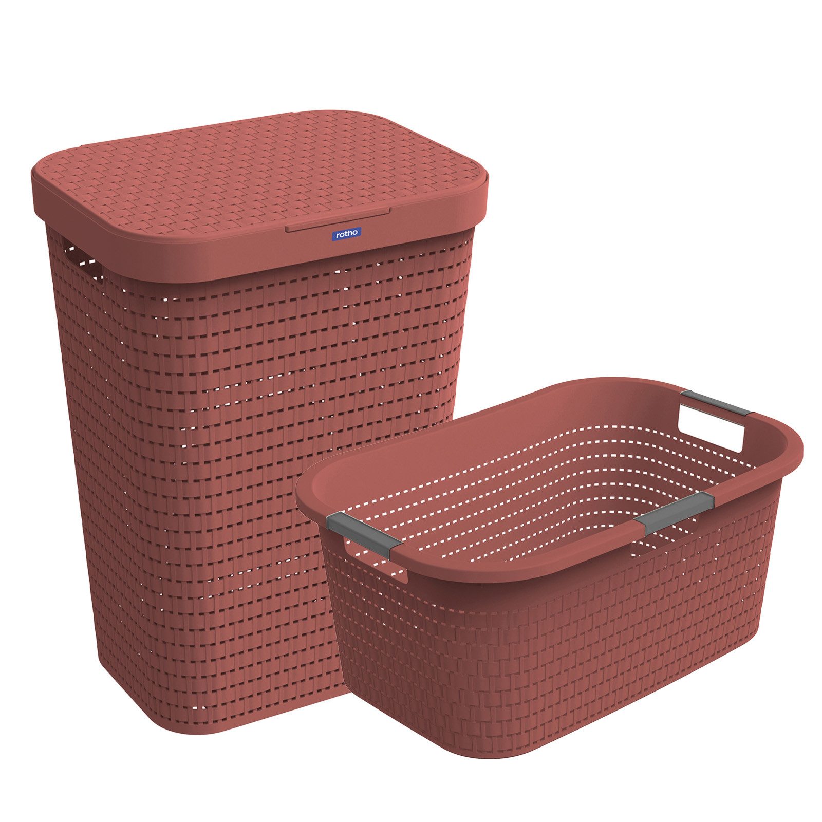 ROTHO Wäschekorb Country Set 2tlg. bestehend aus Korb 40l und Sammler 55l mit Deckel (Wäscheset, Set 2tlg), Wäsche einfach organisieren – langlebig, leicht & platzsparend