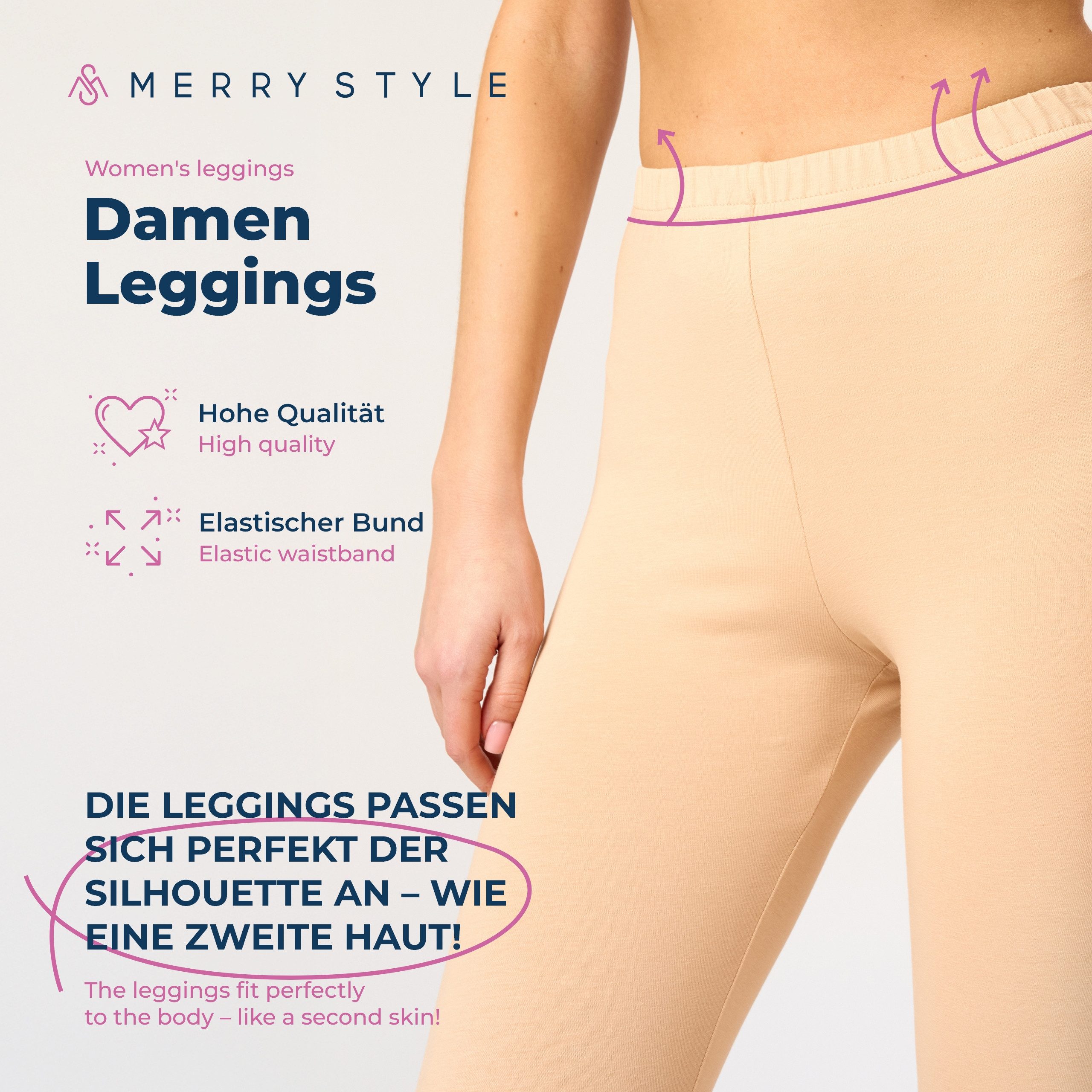 Merry Style Leggings Caprihose Damen 3/4 Hose MS10-199 (1-tlg) aus Baumwolle