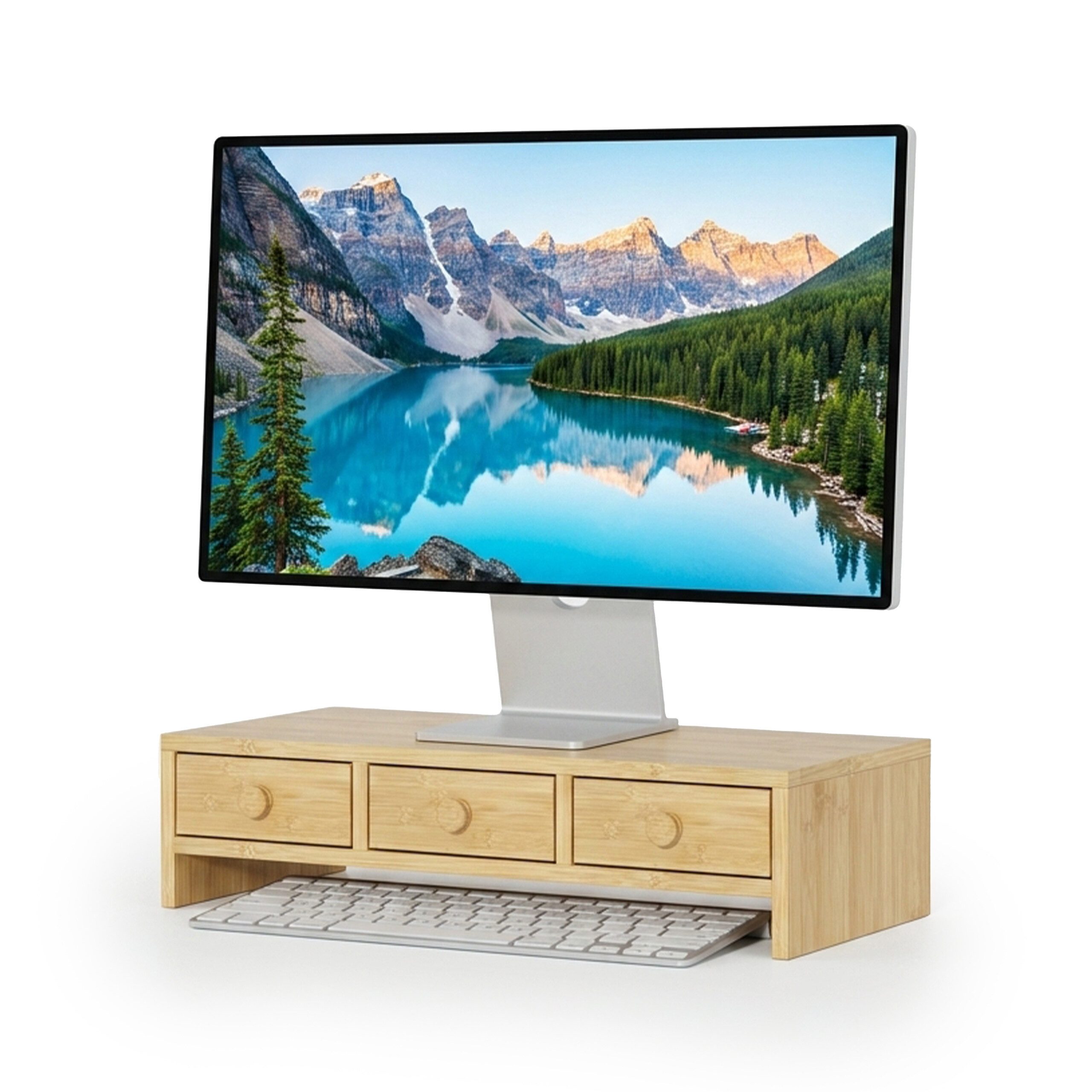 relaxdays Monitorständer mit 3 Schubladen, (1-tlg., Holzoptik)