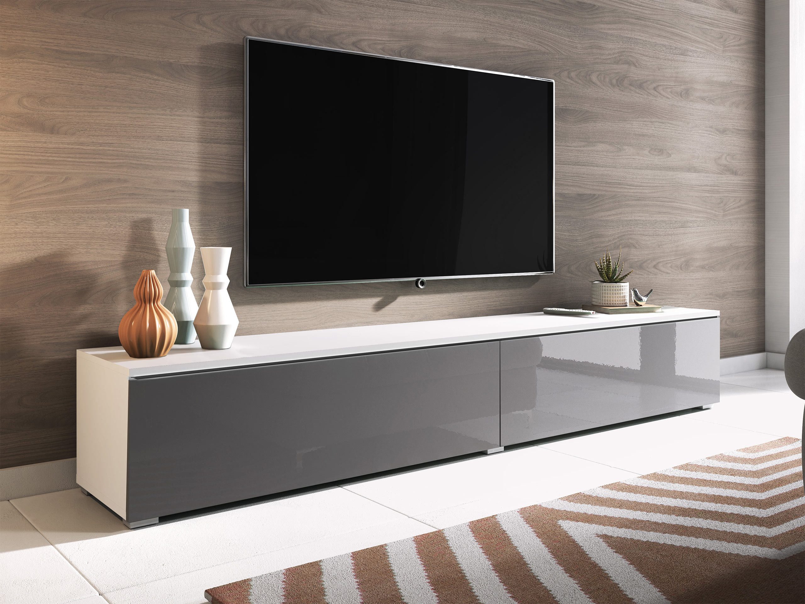 MIRJAN24 TV-Schrank D180 (mit zwei Klappen) LED Beleuchtung als Option, 180x33x30 cm
