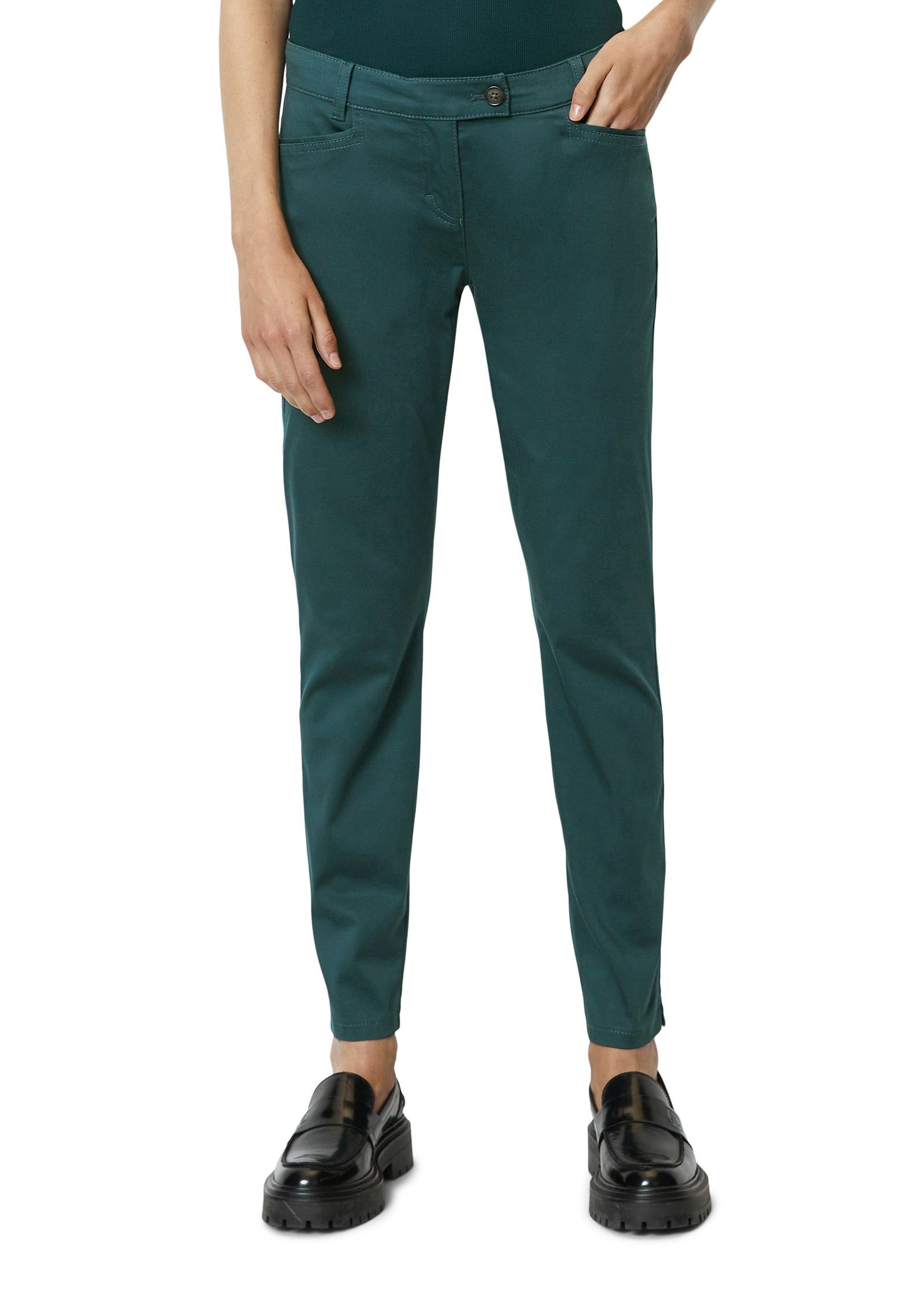 Marc O'Polo Stretch dunkelgrün Sateen Smooth Chinohose aus