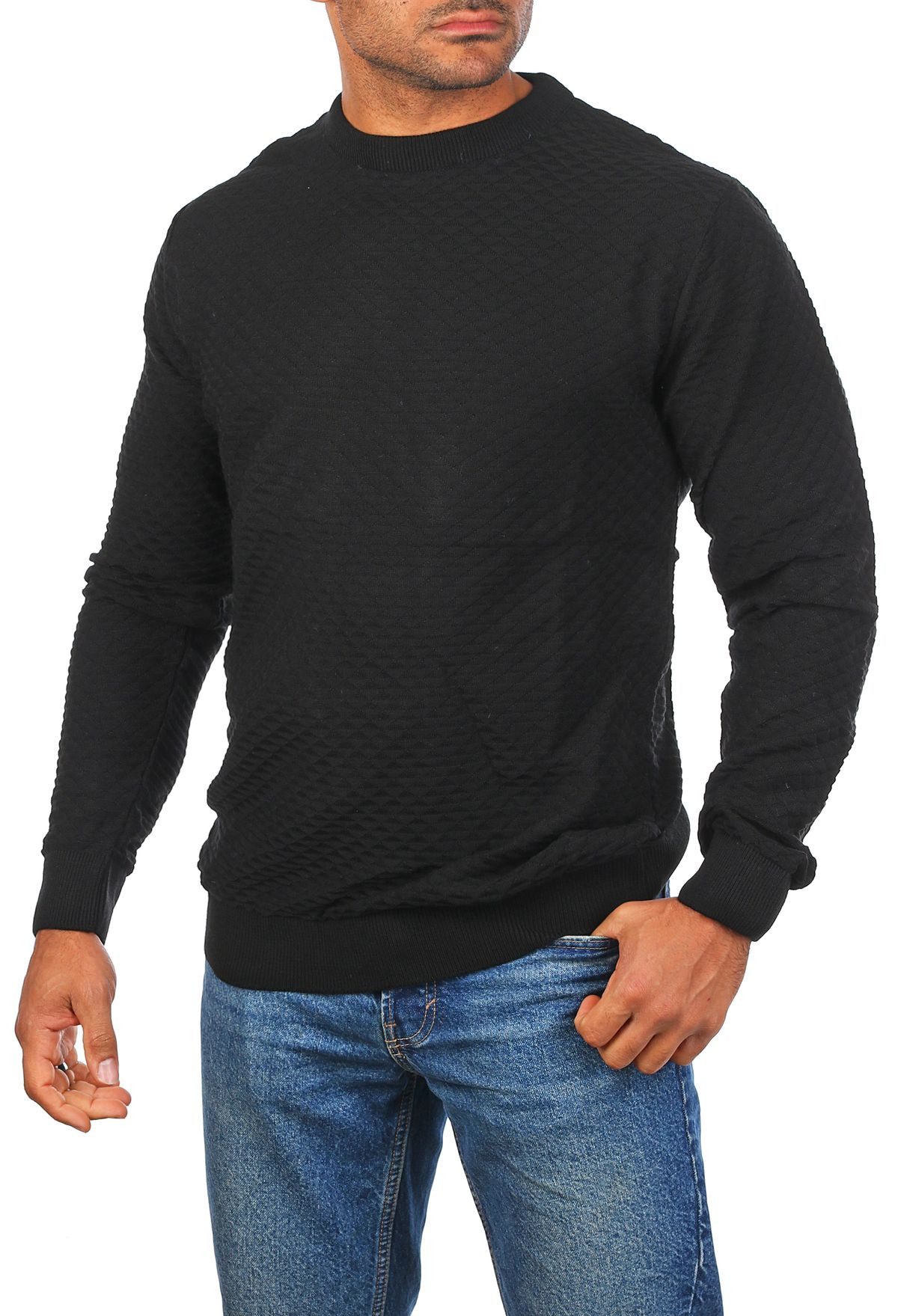 CARISMA Strickpullover Herren leichter Feinstrick Karo Strickmuster einfarbig uni 7848
