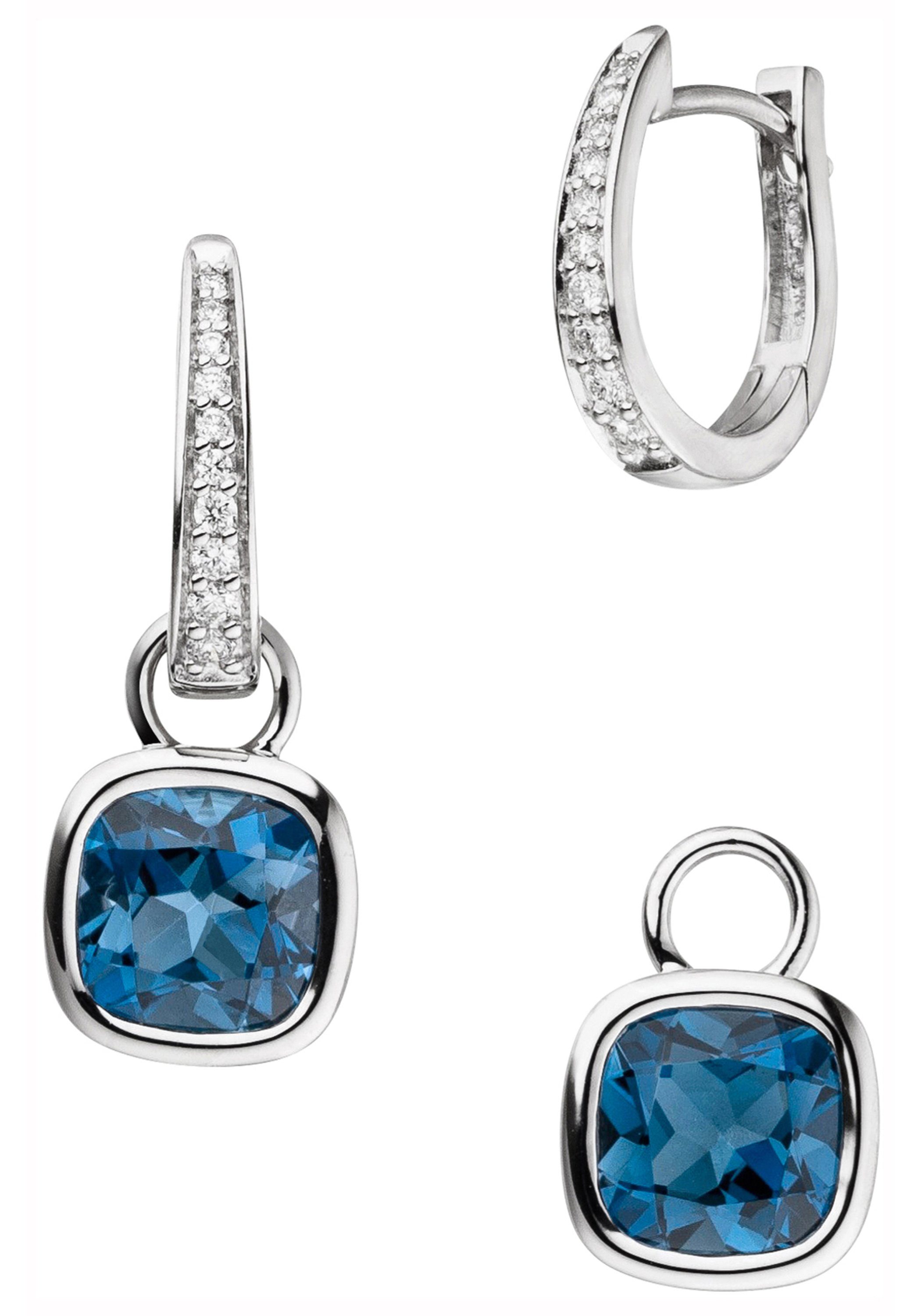 JOBO Paar Creolen, 585 Weißgold mit Bla...