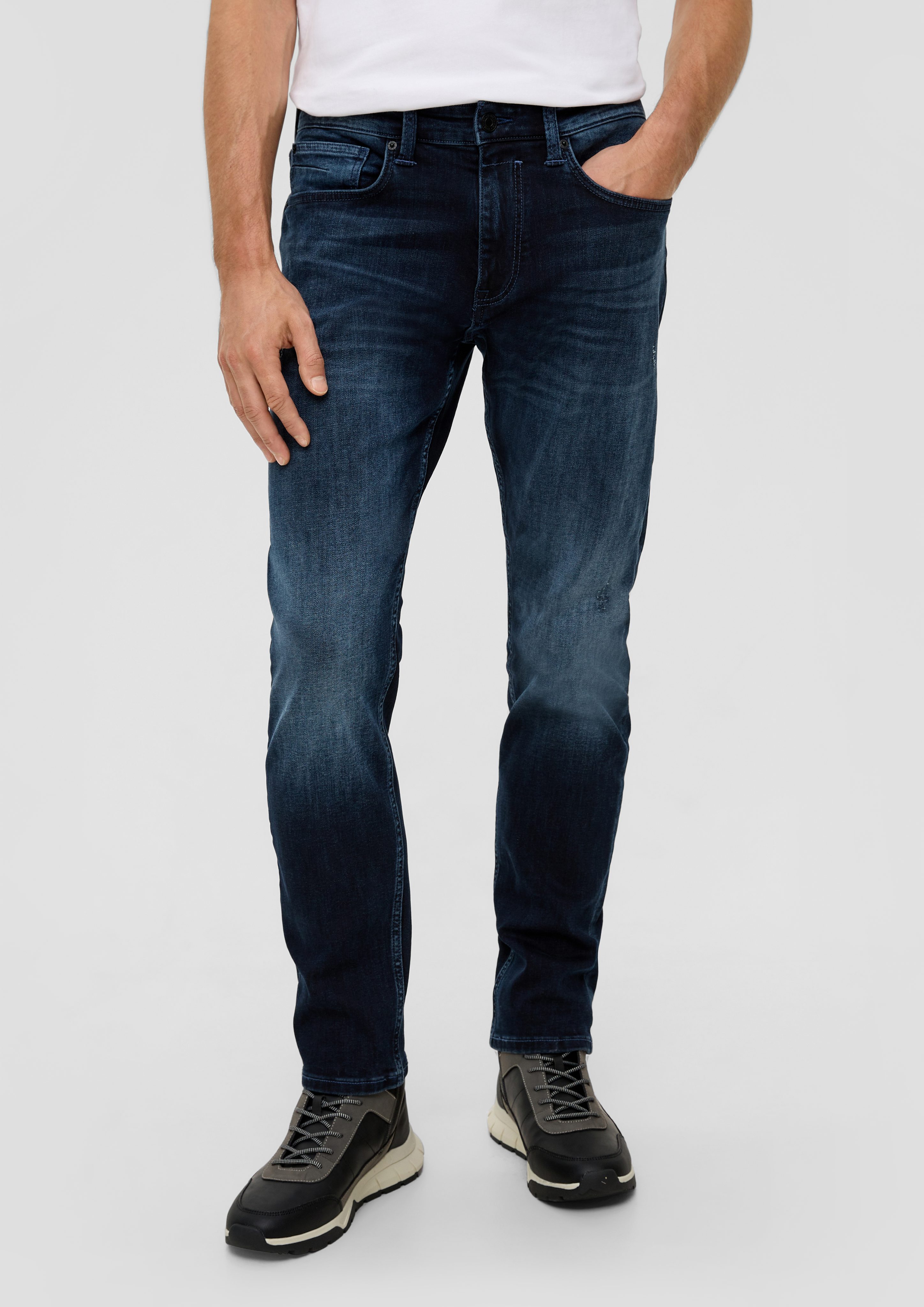 Rise / / tiefblau Waschung Tapered Regular Leder-Patch, Mid Fit Leg Stoffhose s.Oliver / / Jeans 5-Pocket-Stil