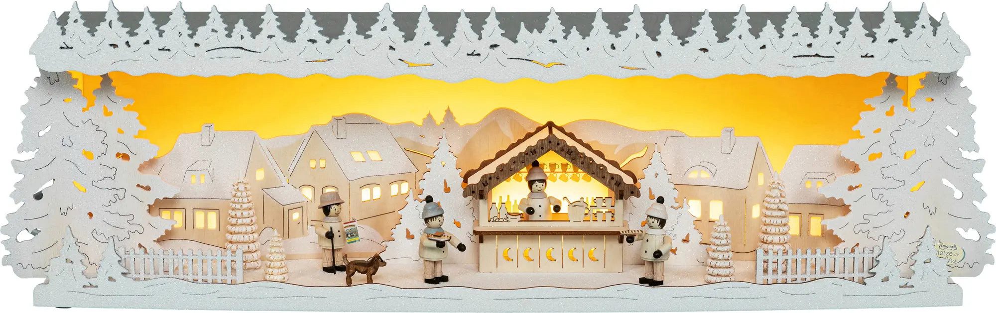 Tietze Erzgebirgsdesign LED Schwibbogen Erhöhung Weihnachtsmarkt beschneit, 58x18x14,5 cm (BxHxT)