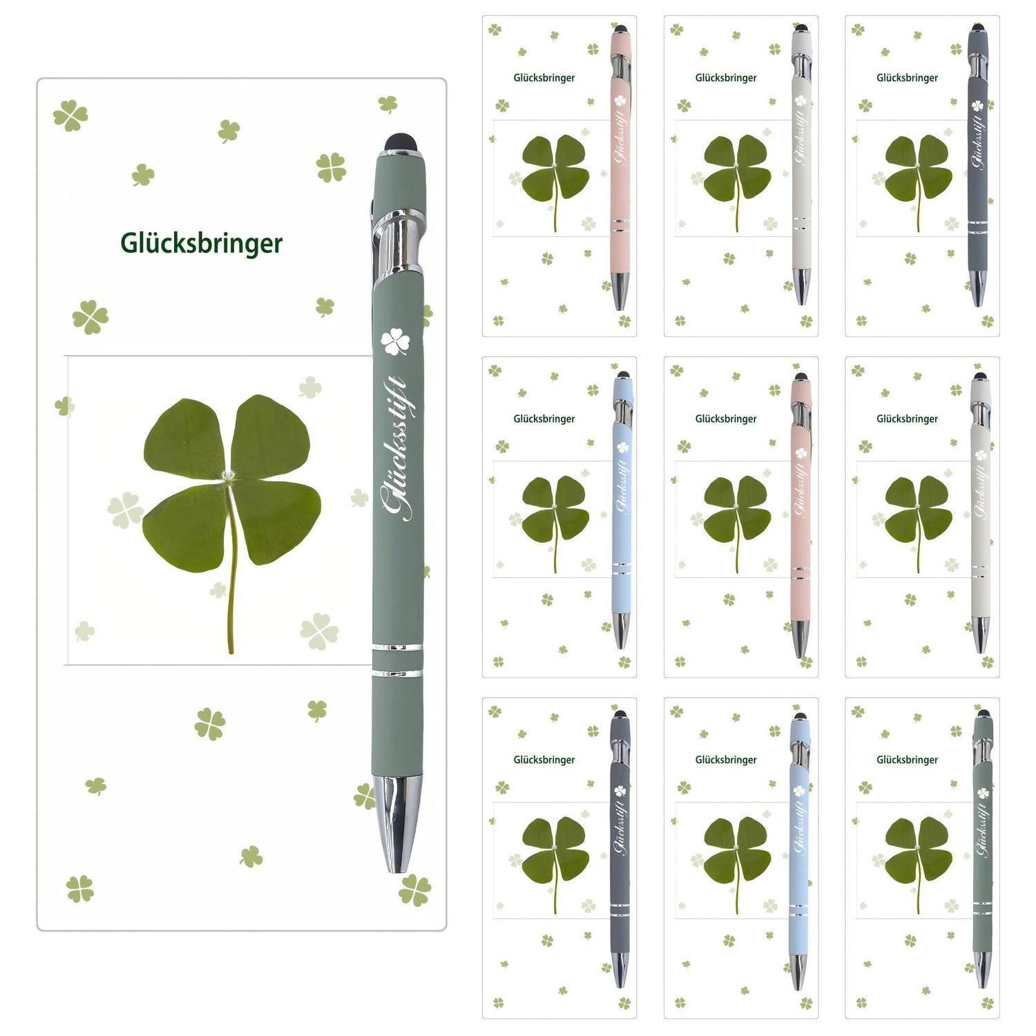 LuxusKollektion Kugelschreiber Glücksstifte 10er Set Kleeblatt Gravur Vielseitig