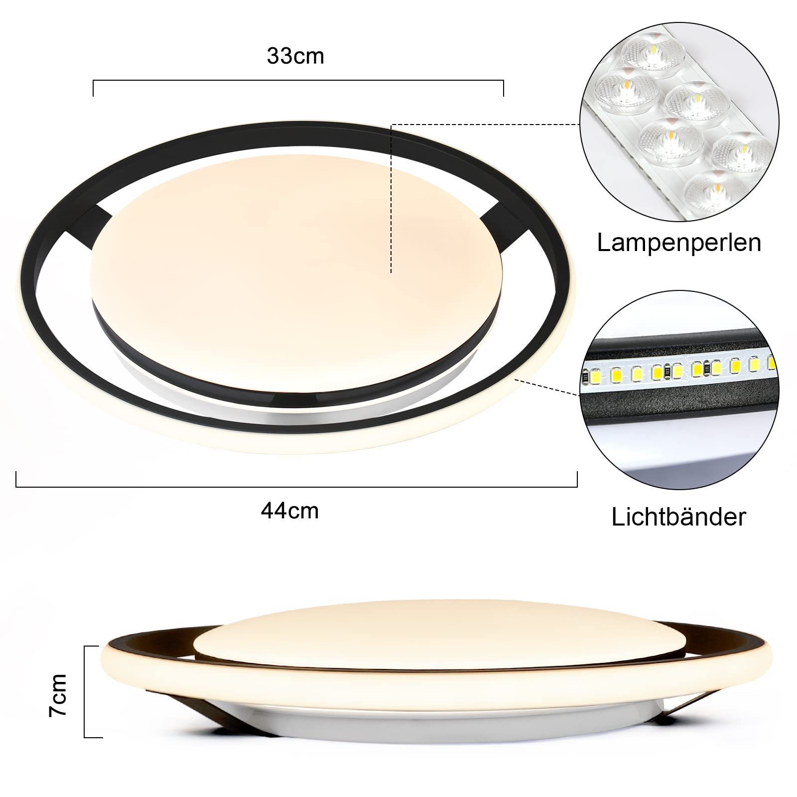 ZMH LED Deckenleuchte Rad-Rund Design Dimmbar Fernsteuerung 42W, LED fest integriert, warmweiß-kaltweiß, 44.5cm Schwarz – Bild 5 von 5
