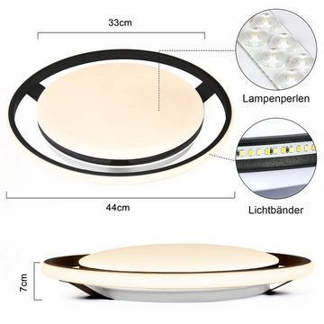 ZMH LED Deckenleuchte Rad-Rund Desgin Dimmbar Fernsteuerung 42W, LED fest integriert, warmweiß-kaltweiß, ∅44.5cm, Schwarz