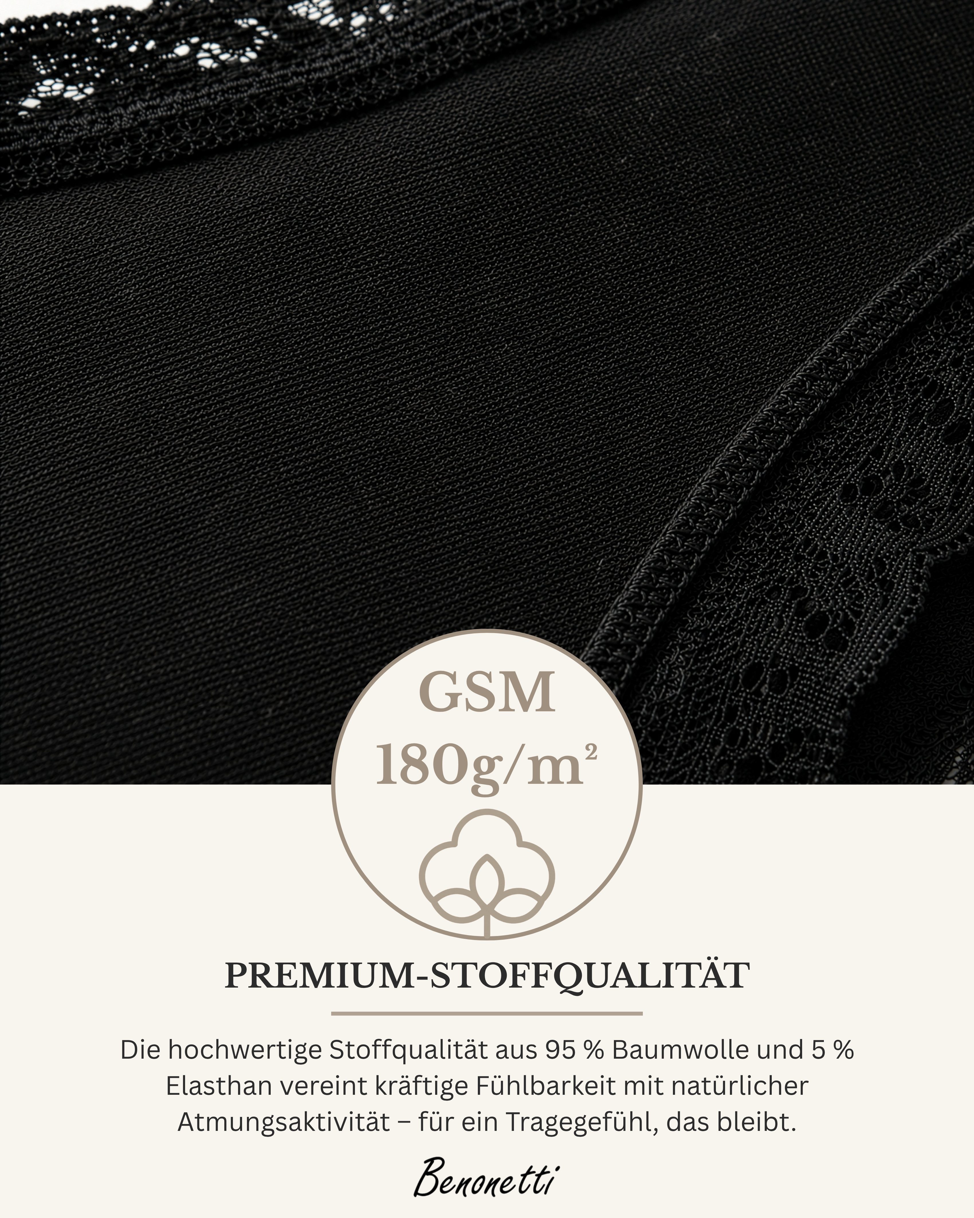 Benonetti Slip Brazilian Damen Slips mit zarter Spitze – sinnlich, weich & bequem (3er Pack, 3er Set) mit Spitze, bequeme Baumwolle, sanft zur Haut, hoher Tragekomfort
