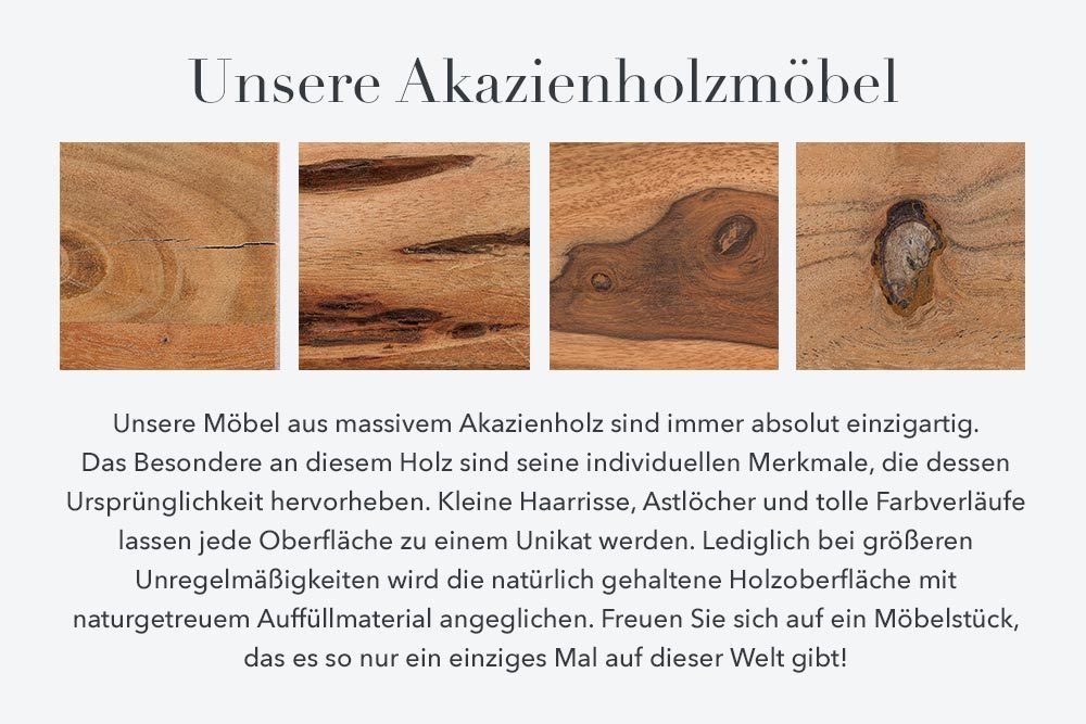110cm · Massivholz MAMMUT honigfarben Baumkante · Couchtisch Edelstahl Industrial silber · riess-ambiente · 1-St), / Wohnzimmer (Einzelartikel,