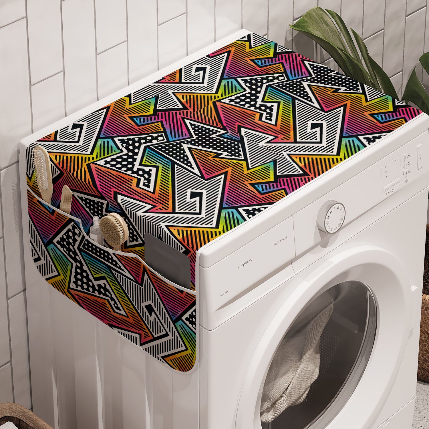 Abakuhaus Badorganizer Anti-Rutsch-Stoffabdeckung für Waschmaschine und Trockner, Retro Bunte Pop-Art inspiriert