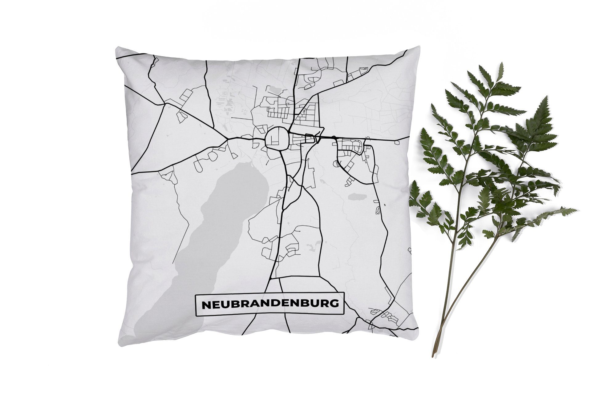 MuchoWow Dekokissen Neubrandenburg - Karte - Lageplan, Zierkissen mit Füllung für Wohzimmer, Schlafzimmer, Deko, Sofakissen