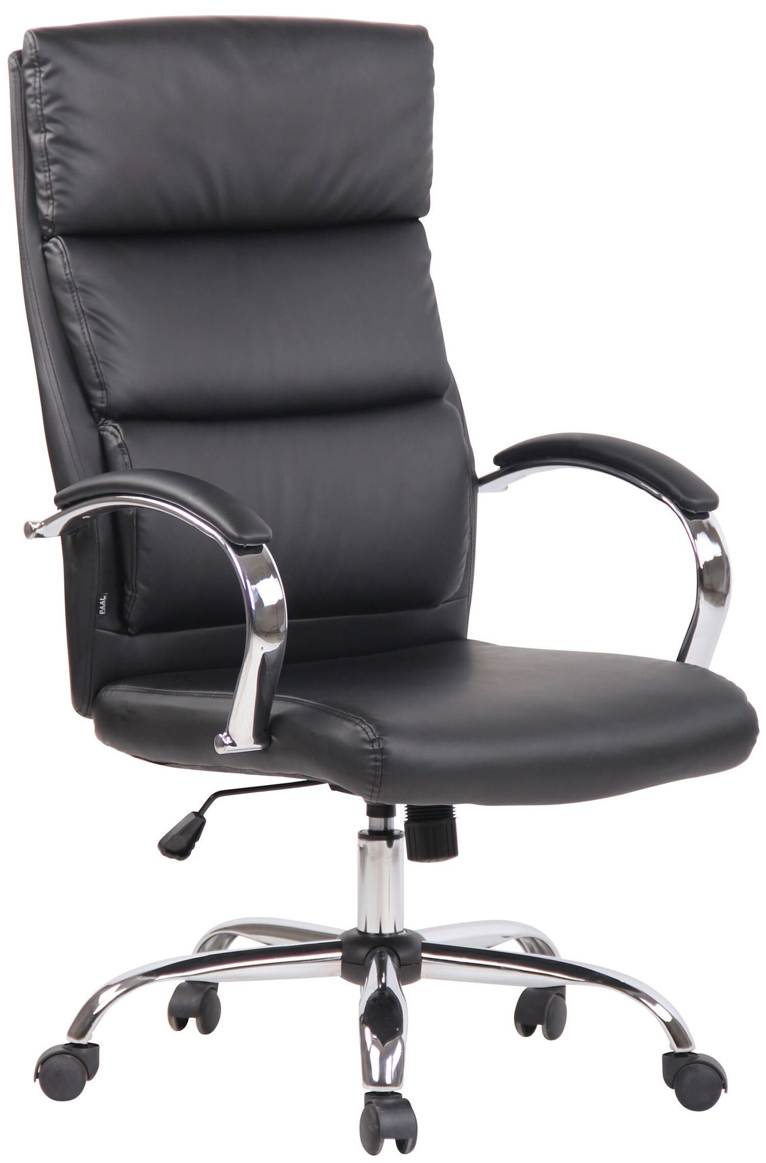 TPFLiving Bürostuhl Bradley mit bequemer ergonomisch geformter Rückenlehne (Schreibtischstuhl, Drehstuhl, Chefsessel, Gamingstuhl), Gestell: Metall chrom - Sitzfläche: Kunstleder schwarz