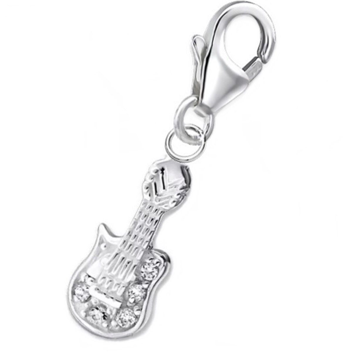 aus mit Goldene Anhänger Silber Zirkonia Charm-Einhänger 925 Karabiner Hufeisen Gitarre Charm