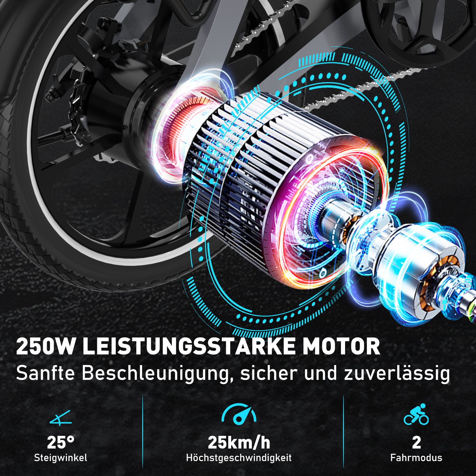 Thumbnail - HITWAY E-Bike Faltrad 16 zoll Elektrofahrrad Klapprad Damen Herren mit 36V 7,8Ah Akku, 250W Heckmotor, 280.8 Wh, Max.25 ...
