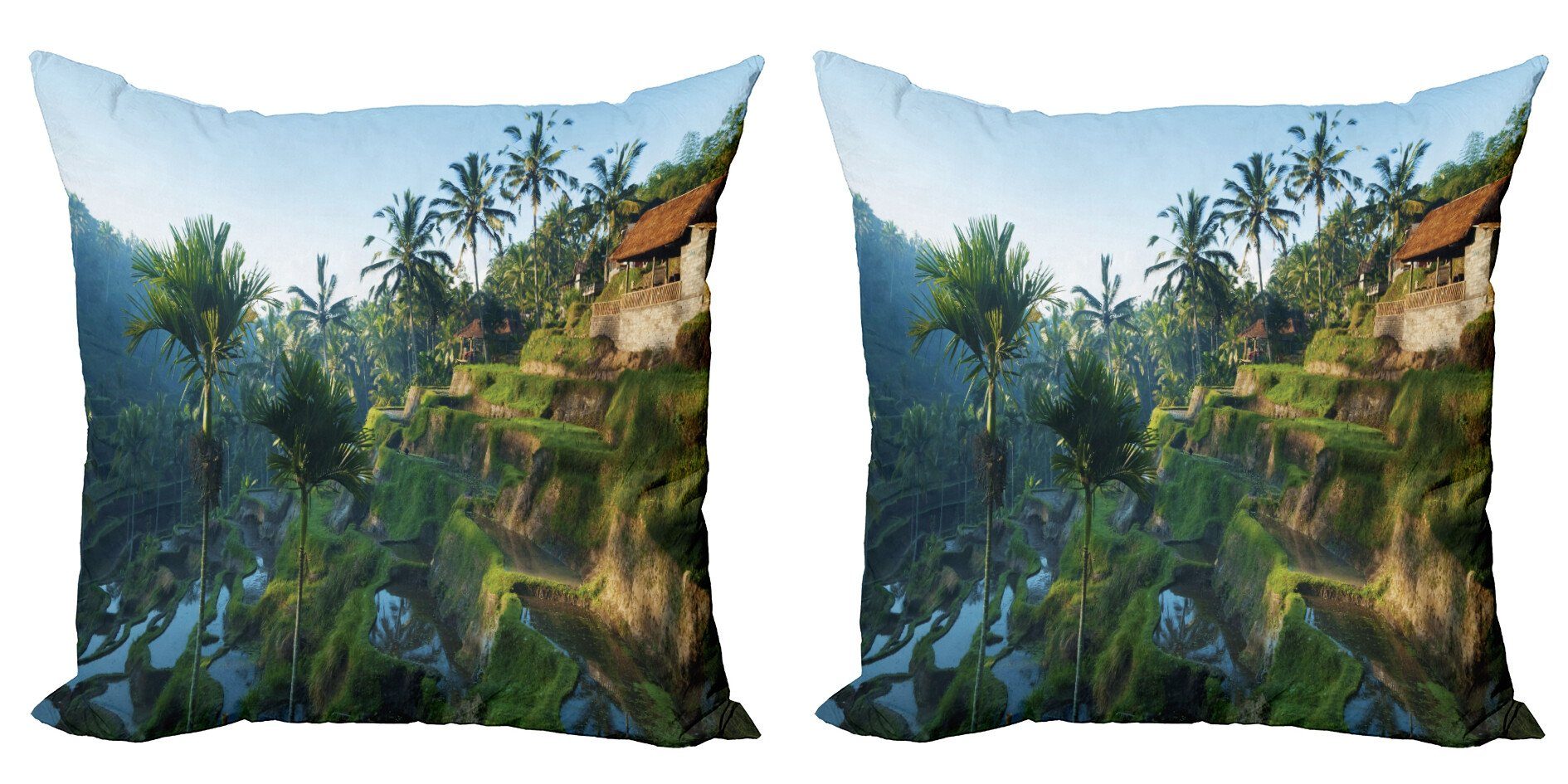Kissenbezüge Modern Accent Doppelseitiger Abakuhaus Landschaft Morgen (2 Stück), Palmen Digitaldruck