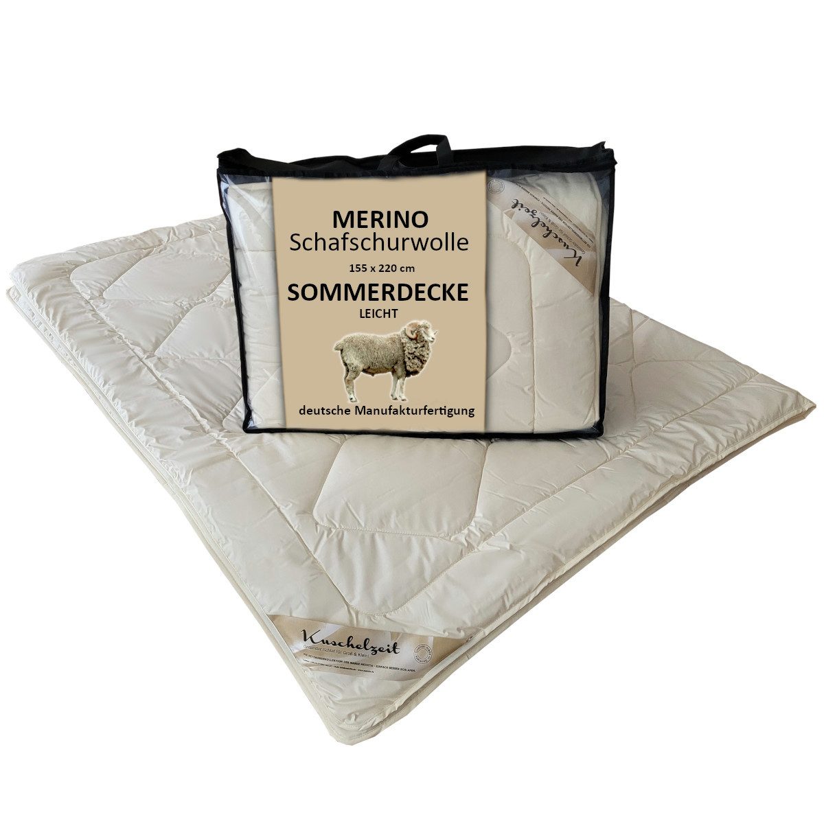 Meivita Naturhaarbettdecke Merino Schafschurwolle Sommerdecke Sommerbett leicht, Füllung: 100% Wolle, Bezug: 100% Baumwolle, Bettdecke Hergestellt in Deutschland