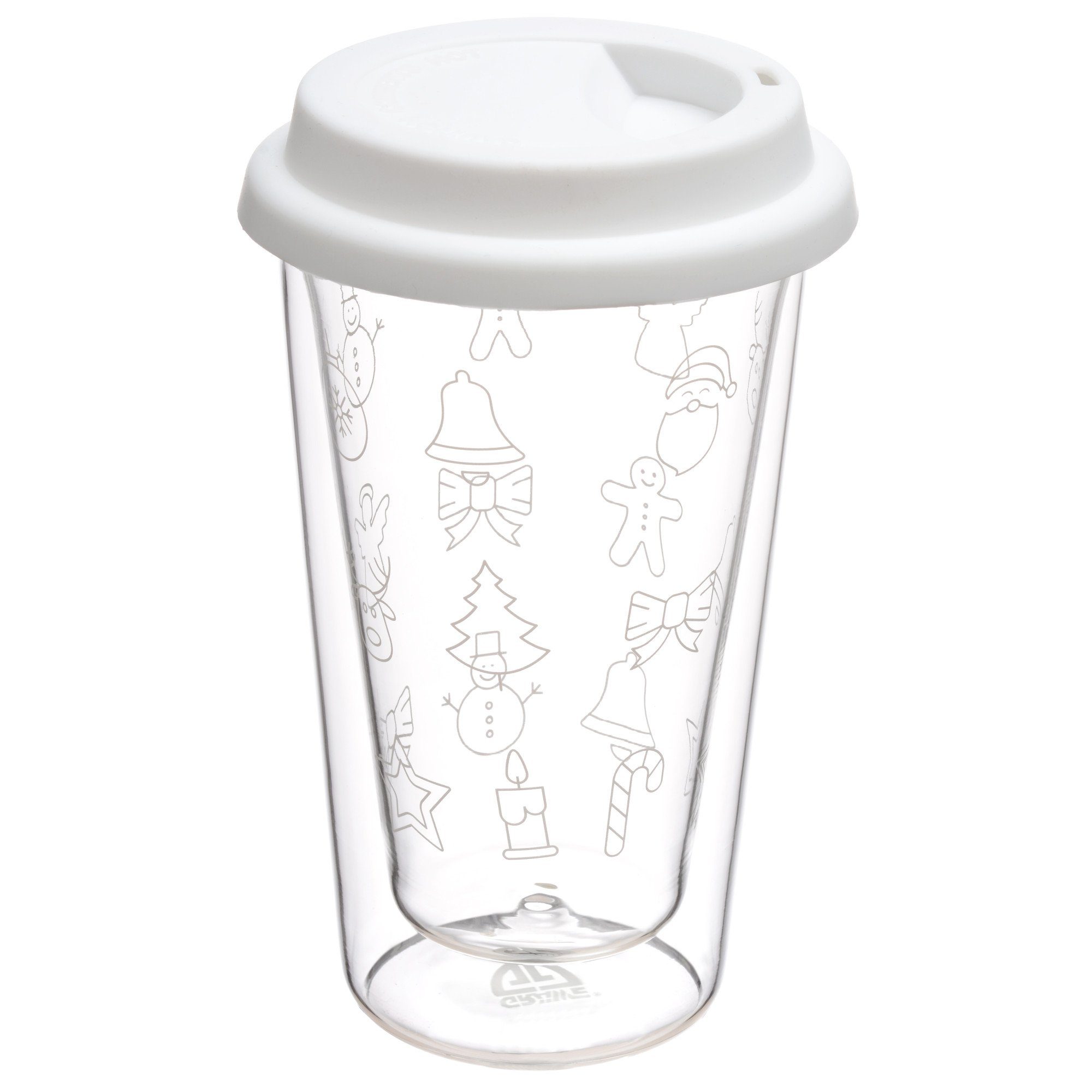GRÄWE Glas GRÄWE Thermobecher mit weißem Silikon-Trinkbecher, 300 ml, Weihnachten, Glas