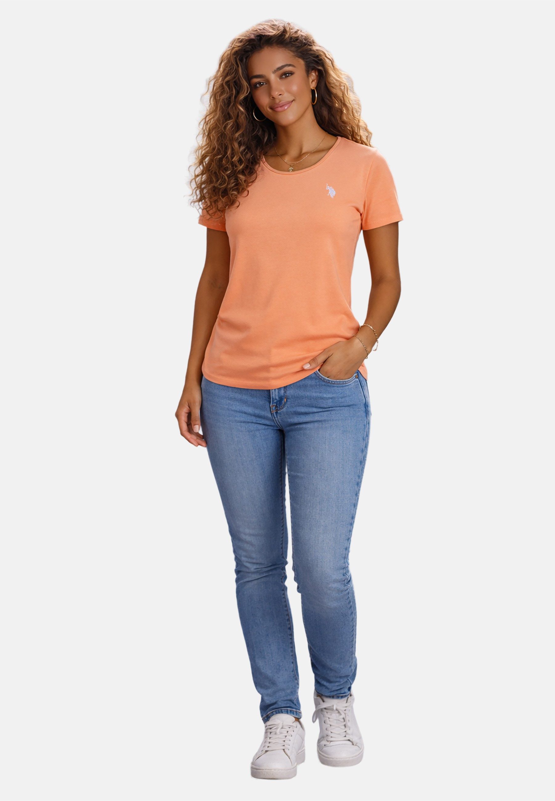 U.S. Polo Assn. T-Shirt USSareena – Damen Shirt mit Stretch-Anteil und Logo Leicht tailliert, klassischer Rundhals, dezente Logo-Stickerei