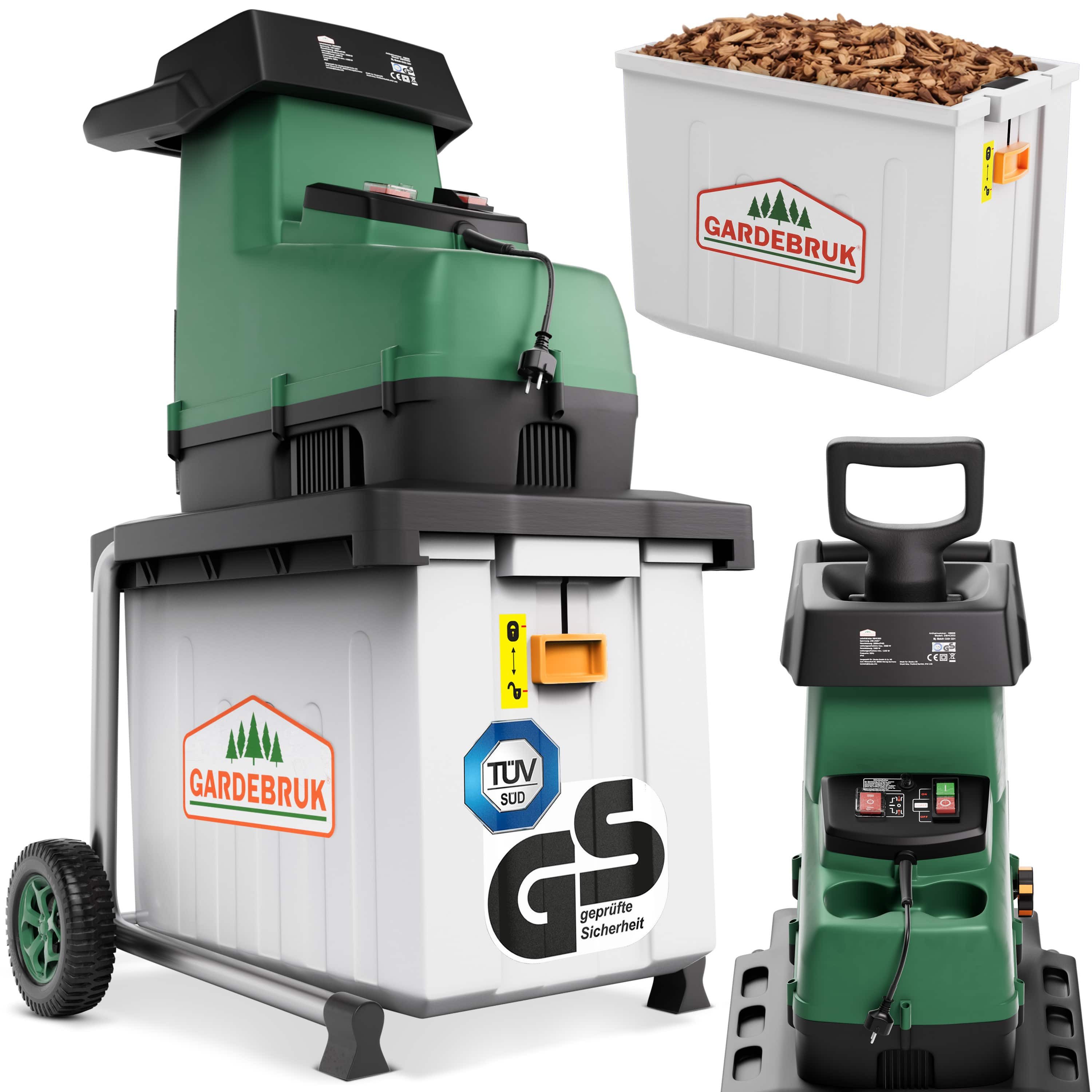 Gardebruk Häcksler, Leisehäcksler 3100 W max. 45 mm Aststärke Elektrisch 60L Auffangbox