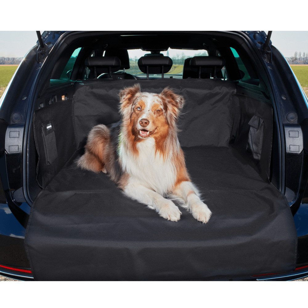 FLUFFINO® Tier-Kofferraumdecke Kofferraumschutz Hund inkl. Ladekantenschutz 184,5x174cm dunkelgrau, Wasserfeste, Kratzfeste & abwischbare Kofferraum Schutzmatte für Hunde