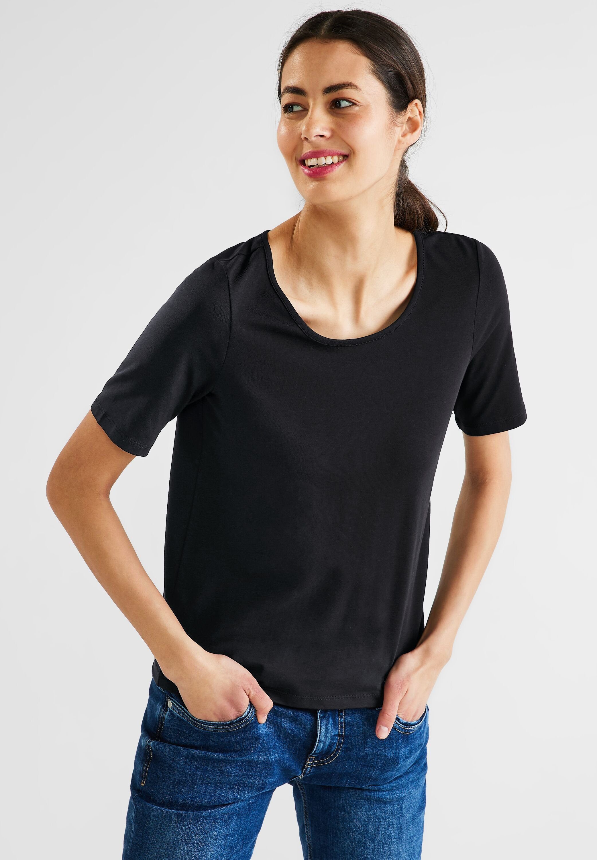 [Normaler Versandhandel im Laden] STREET ONE Unifarbe Black T-Shirt in