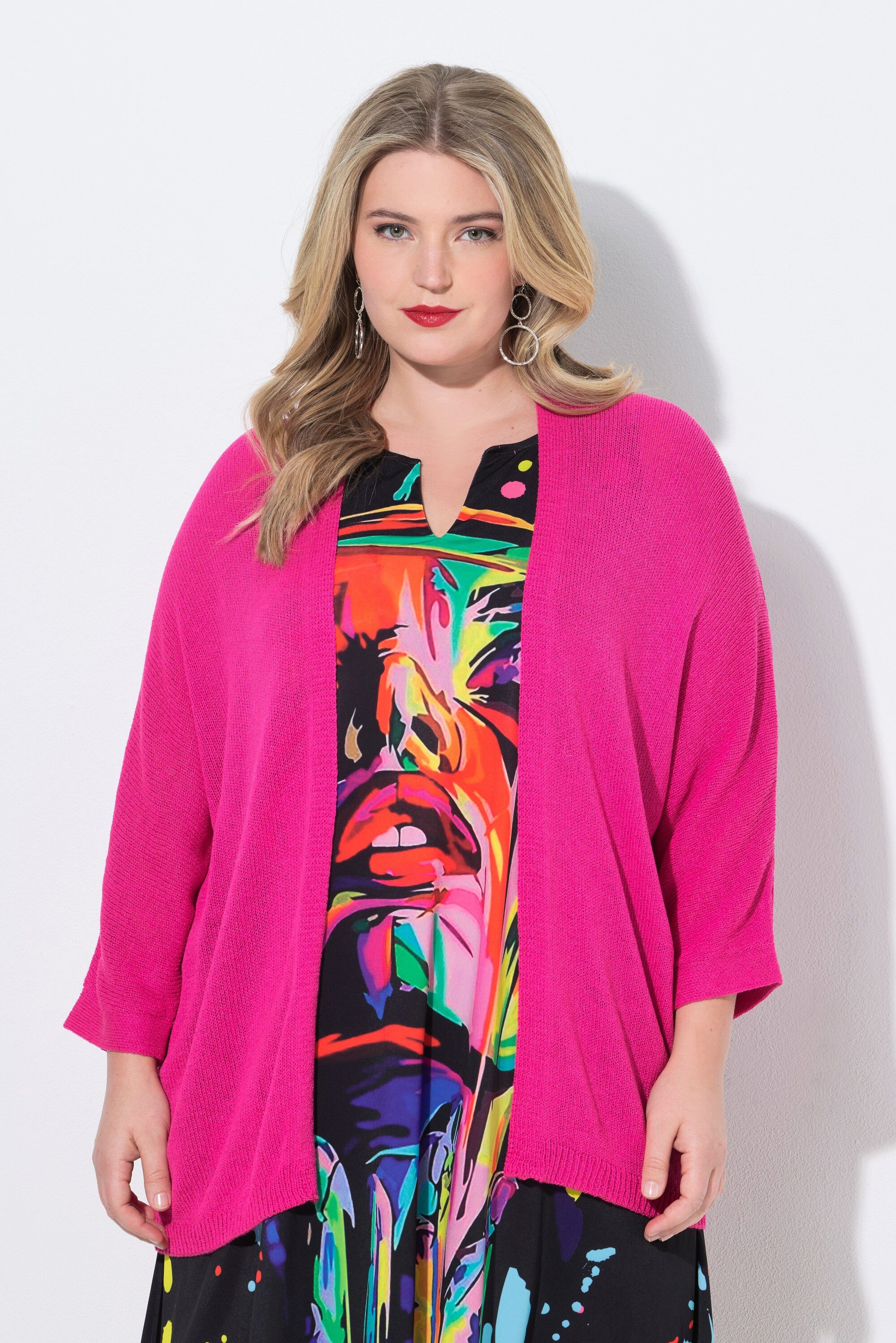 MIAMODA Strickjacke Strickjacke offene Passform 3/4-Fledermaus-Ärmel