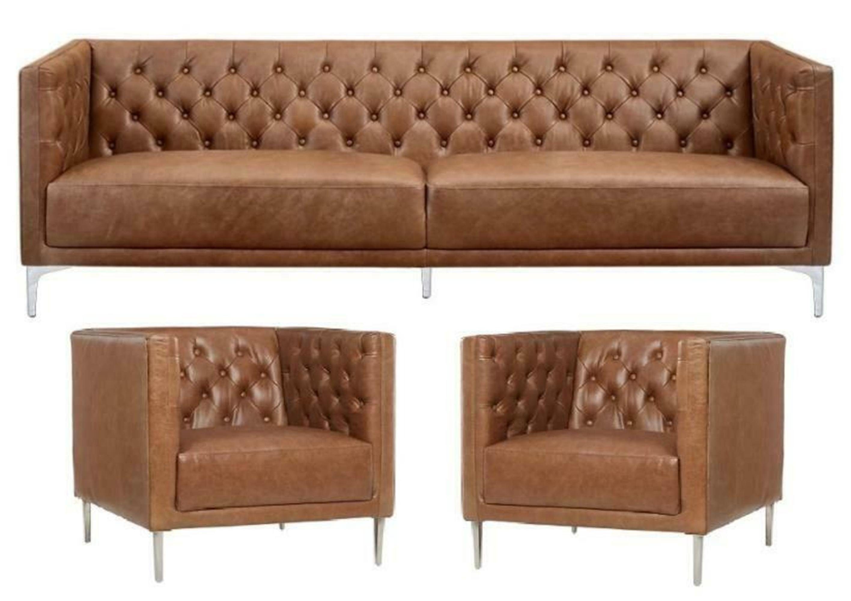 Sofa 2 Braun Chesterfield-Sofa in Made JVmoebel Europe Sessel Modern Chesterfield Leder Design Neu,