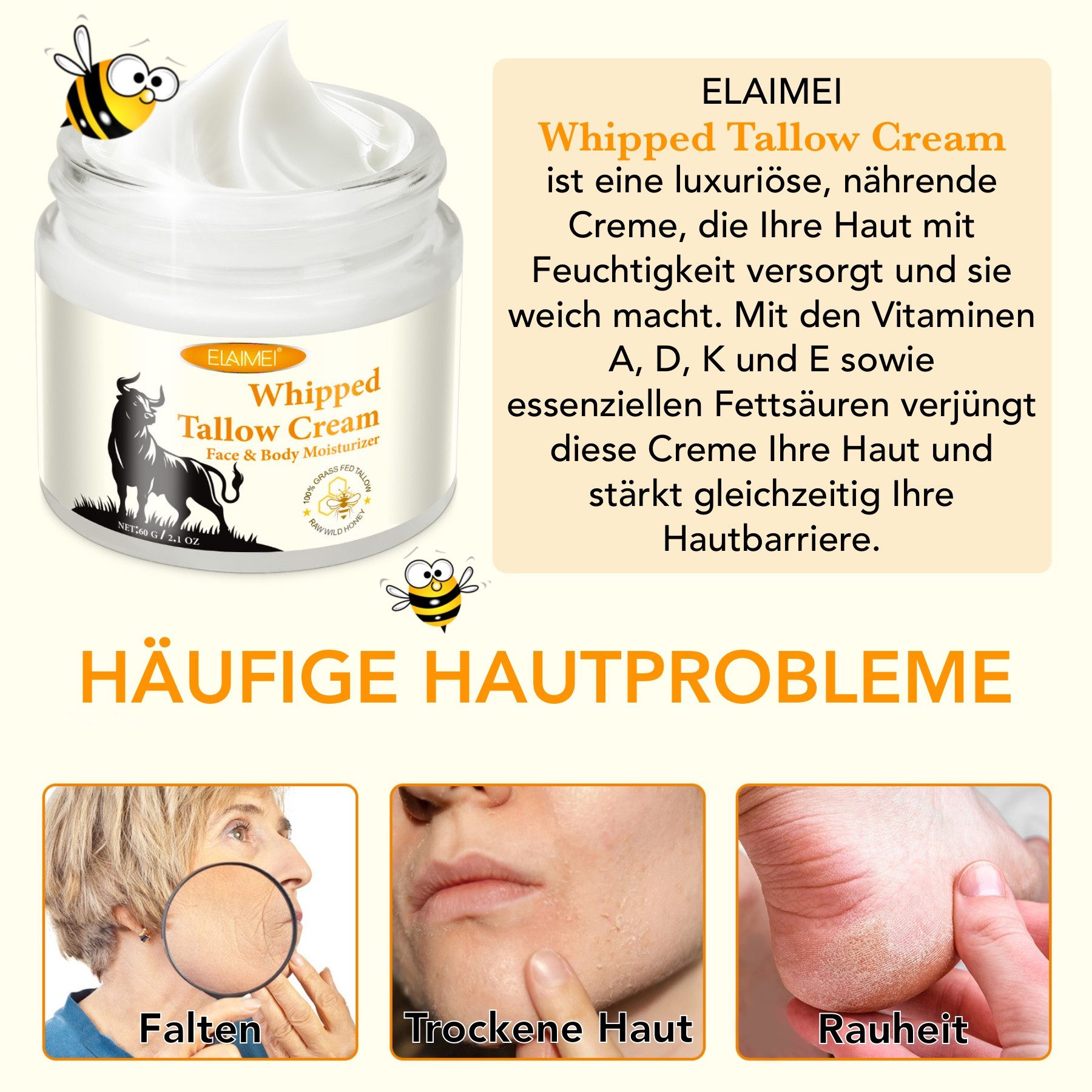 P-Beauty Cosmetic Accessories Hautcreme Gesicht Creme Rindertalg Honig Beef Tallow Hautpflege Hautpflegecreme, 1-tlg., Feuchtigkeitspflege, Hautpflege