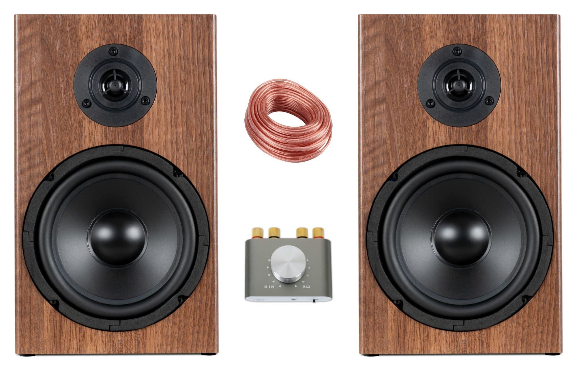 mit Anlage McGrey W, Lautsprechersystem BSS-265 Braune Walnuss-Holz-Optik 80 Mini-Verstärker) (Bluetooth, Micro-Stereo HiFi-Boxen