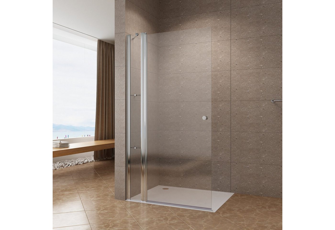 Thumbnail - AQUALAVOS Walk-in-Dusche Duschabtrennung Walk in Dusche Drehtür mit Festteil und Eckregale, 6 mm Einscheibensicherheitsg...