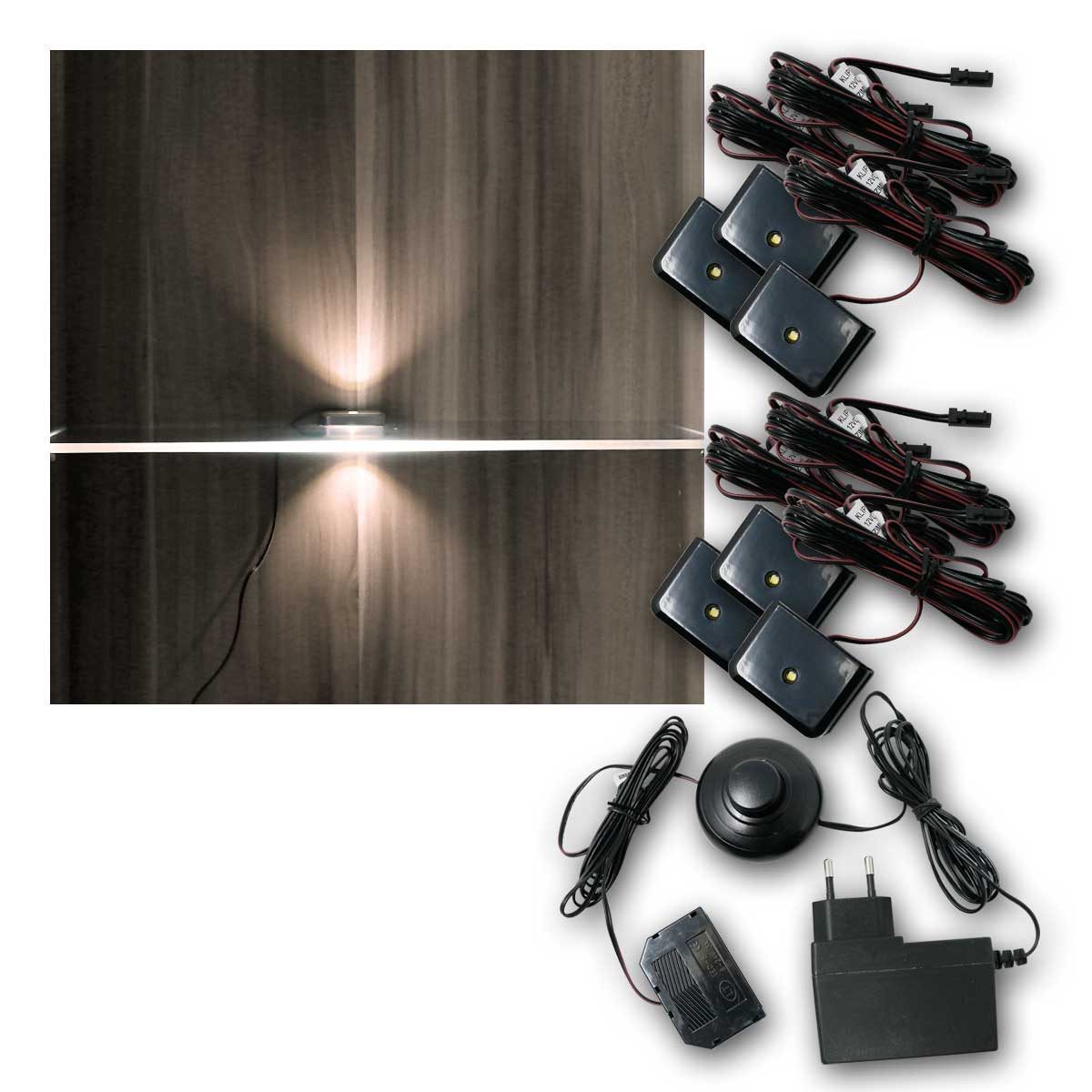 world-trading-net LED Glaskantenbeleuchtung 6er SET Clip-3D schwarz Glasbodenbeleuchtung, kw, kaltweiß